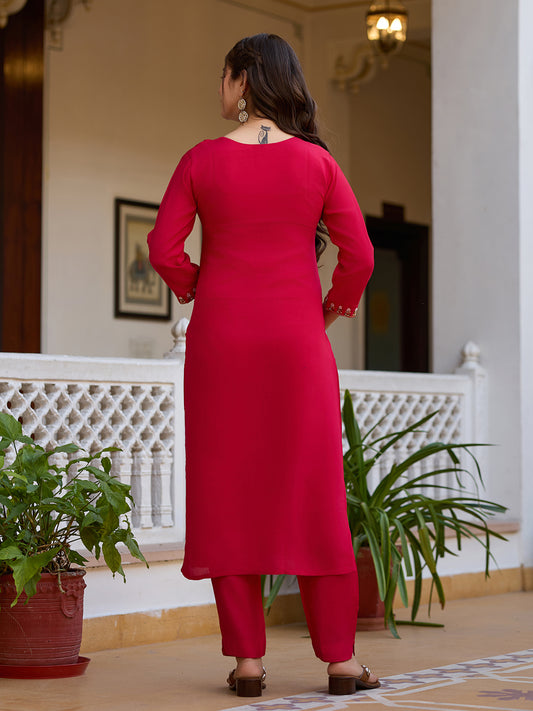 Crimson Bloom: Contemporary Red Kurta Set with Class