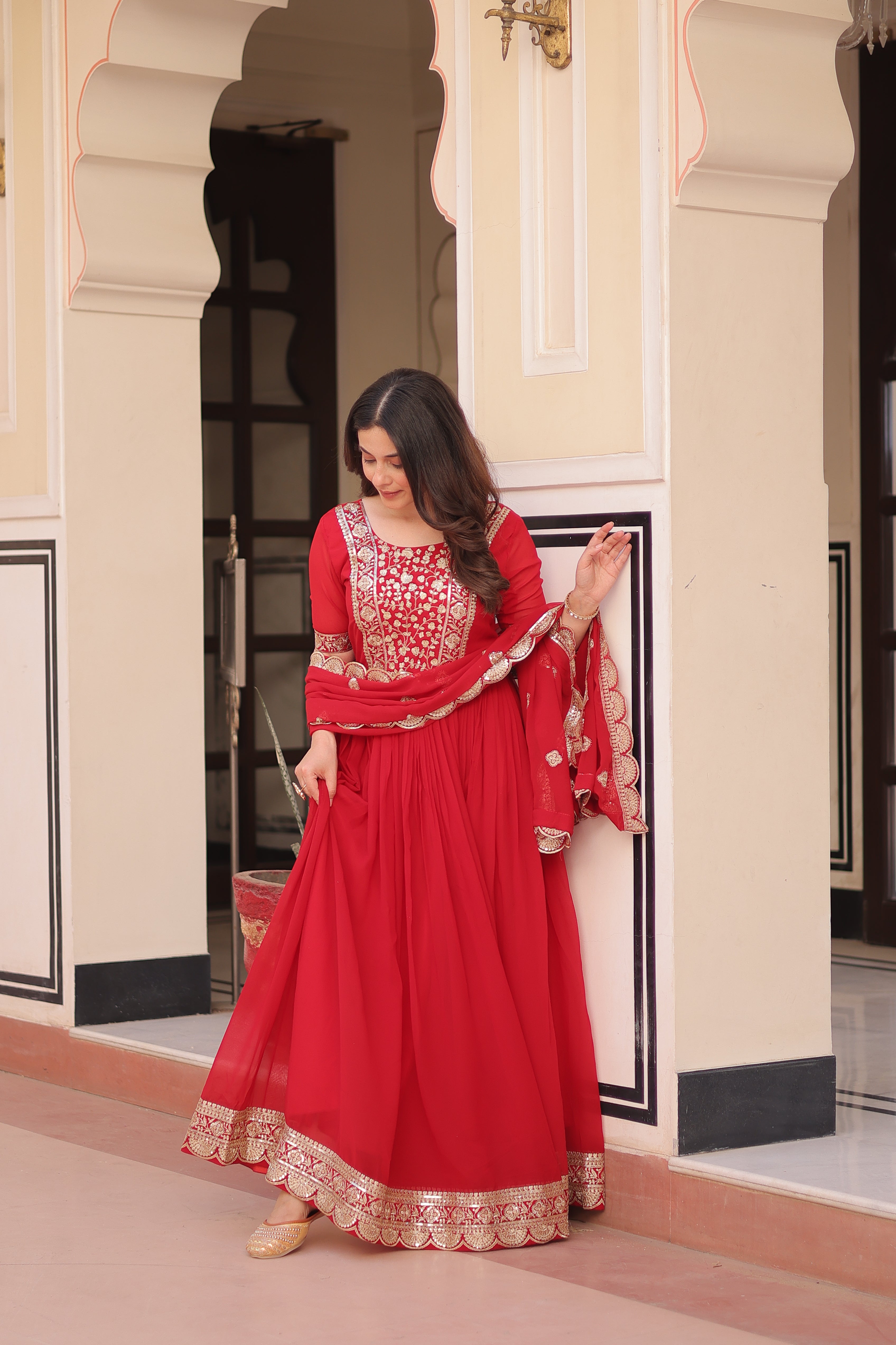 Embroidered Anarkali Gown with Dupatta for Women