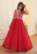 Red Designer Embroidered Anarkali Gown Traditional Wedding Party Outfit
