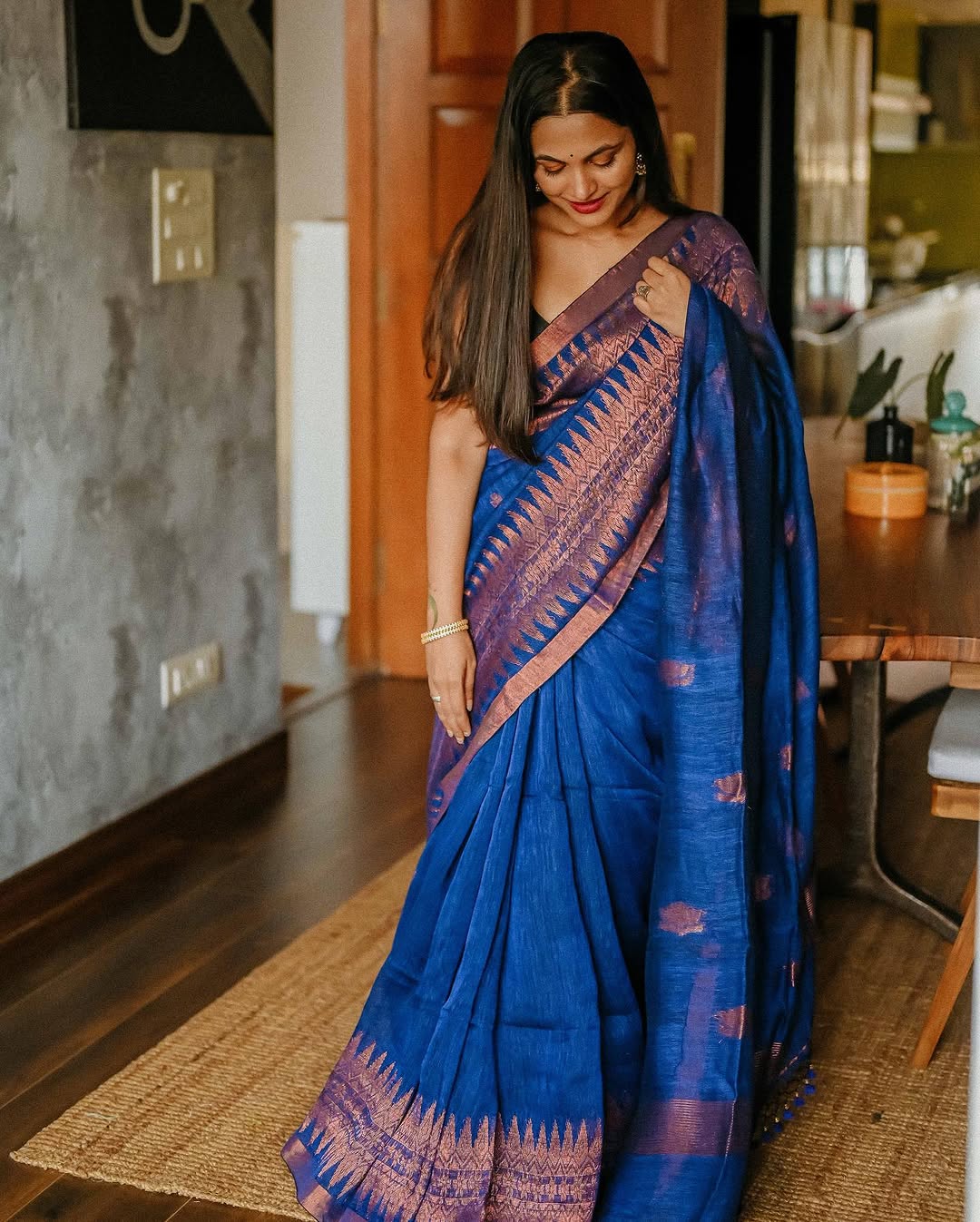 Royal Blue Silk Saree with Zari Border
