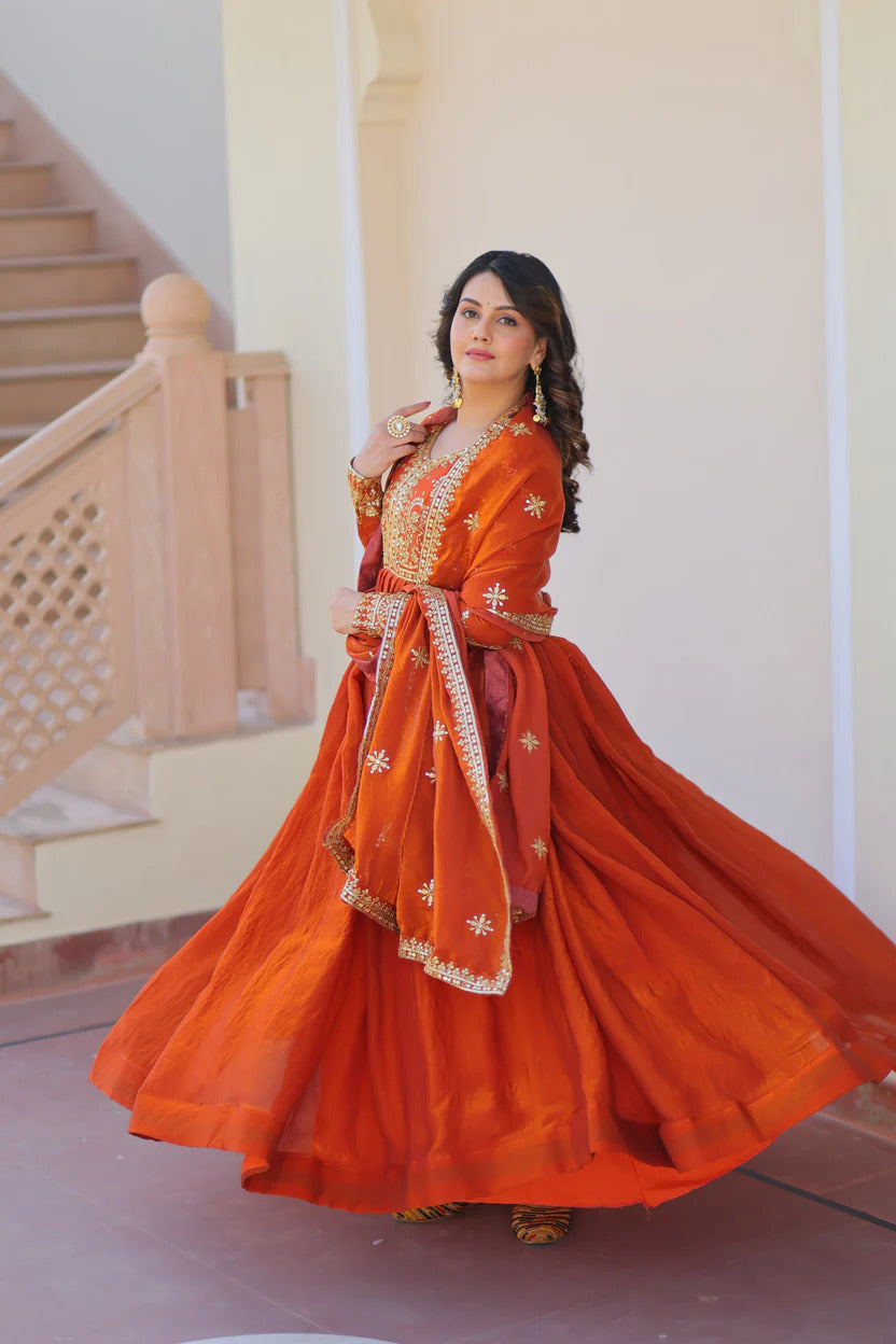 Heavy Yoke Embroidered Silk Anarkali Suit Set