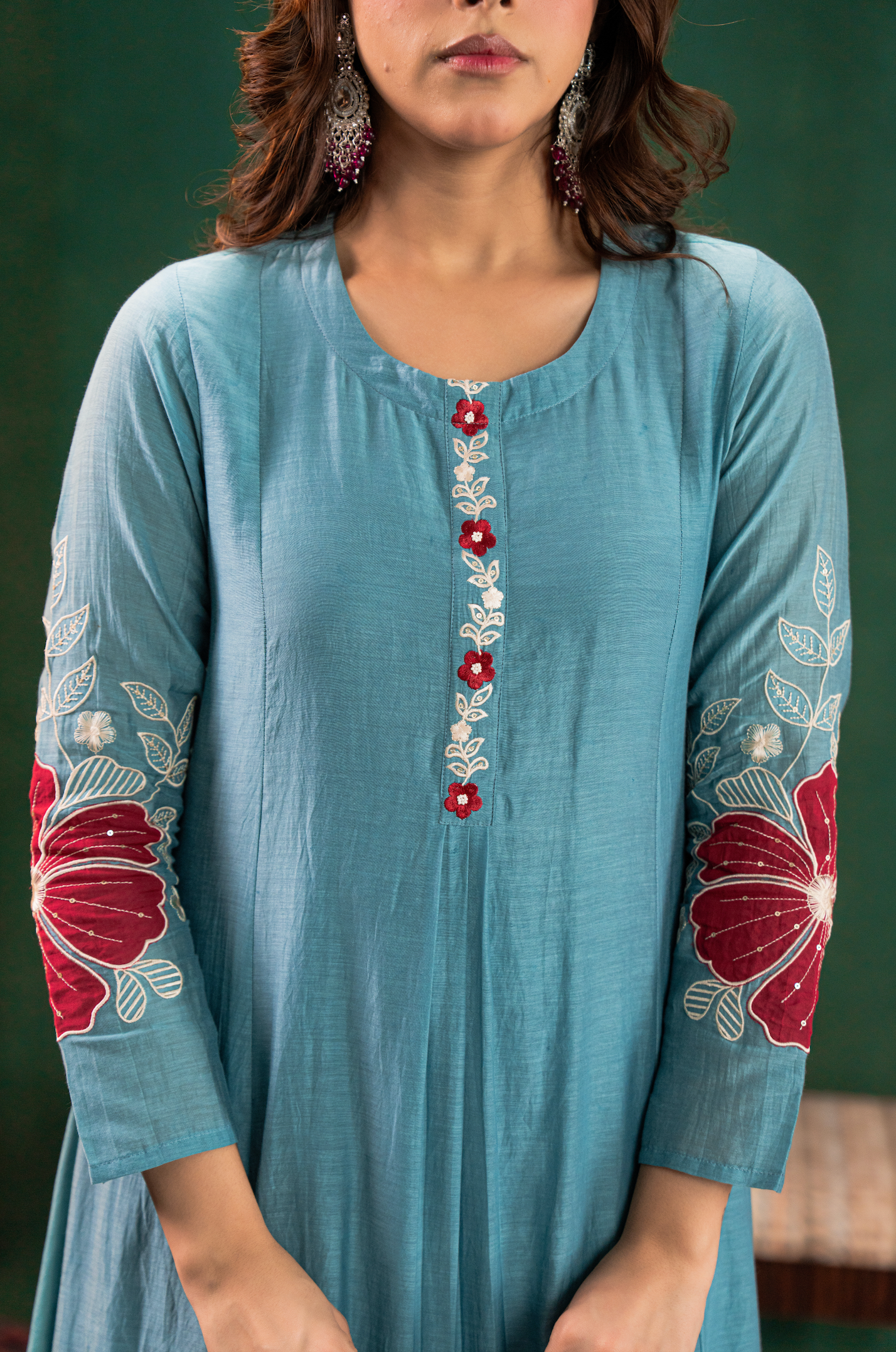 Sky Blue Embroidered Kurta Set with Dupatta for Women