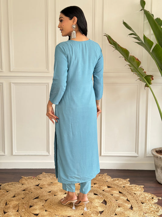 Cloudlight Charm – Soft Sky Blue Kurta Set with Timeless Appeal