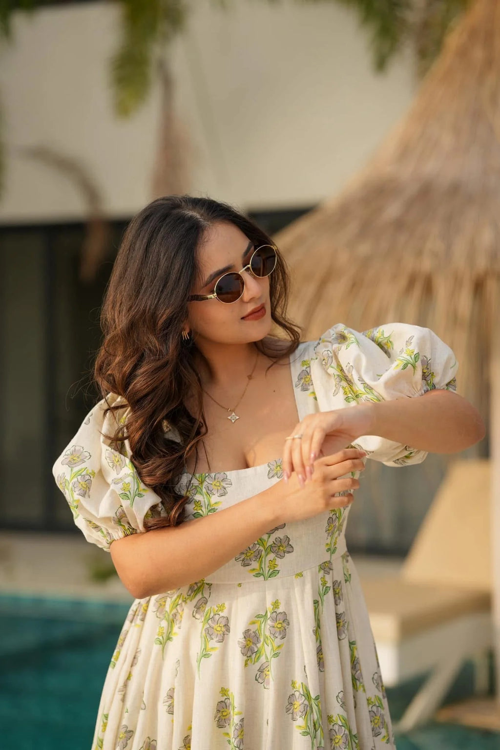 Sage Green Floral Cotton Maxi Dress