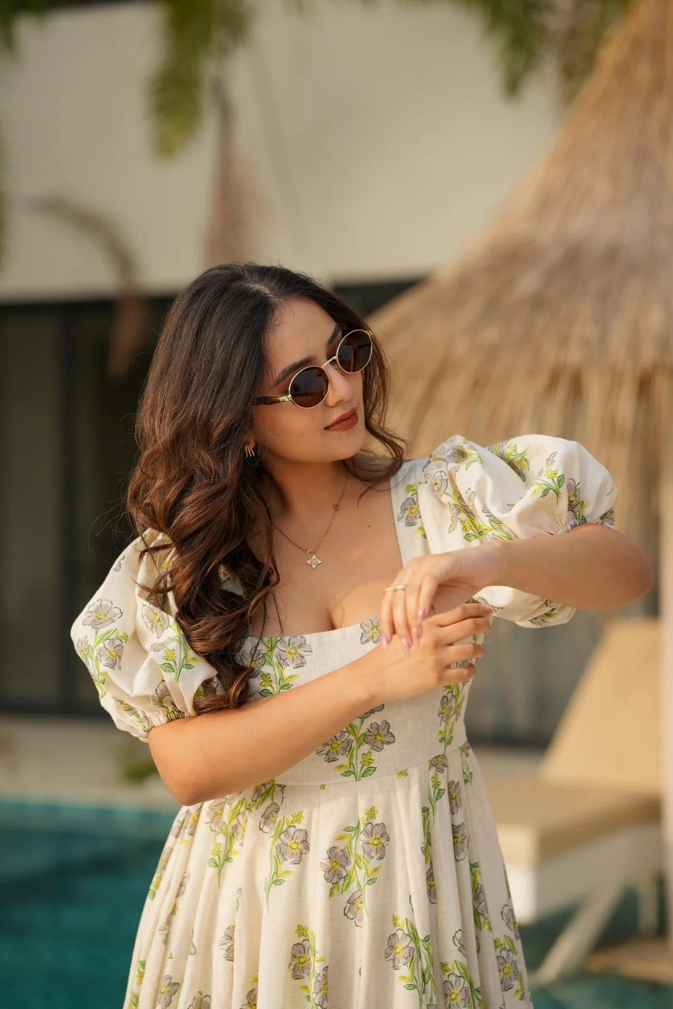 Sage Green Floral Cotton Maxi Dress