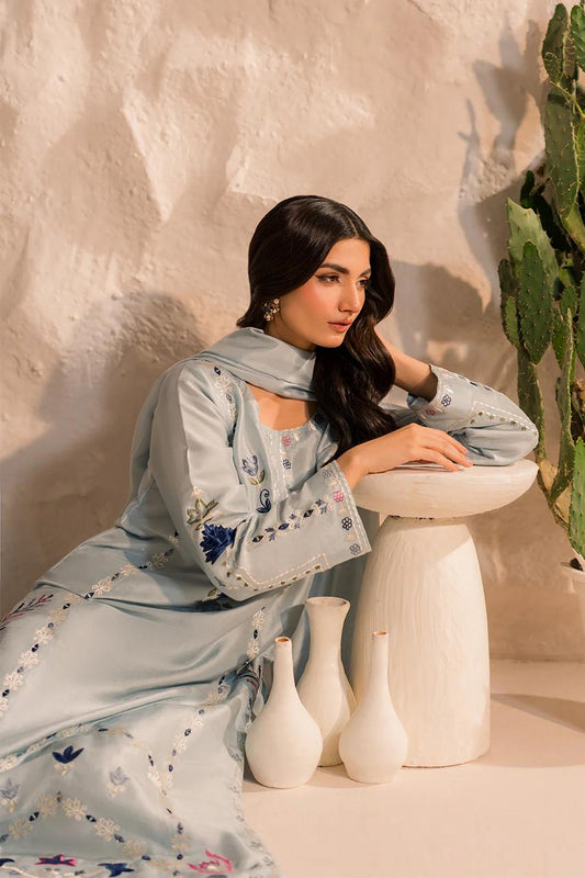 Graceful Sky Blue Embroidered Kurta Set with Dupatta