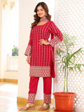 Stunning Ruby Red Straight Kurta Set with Silver Embroidery & Trousers