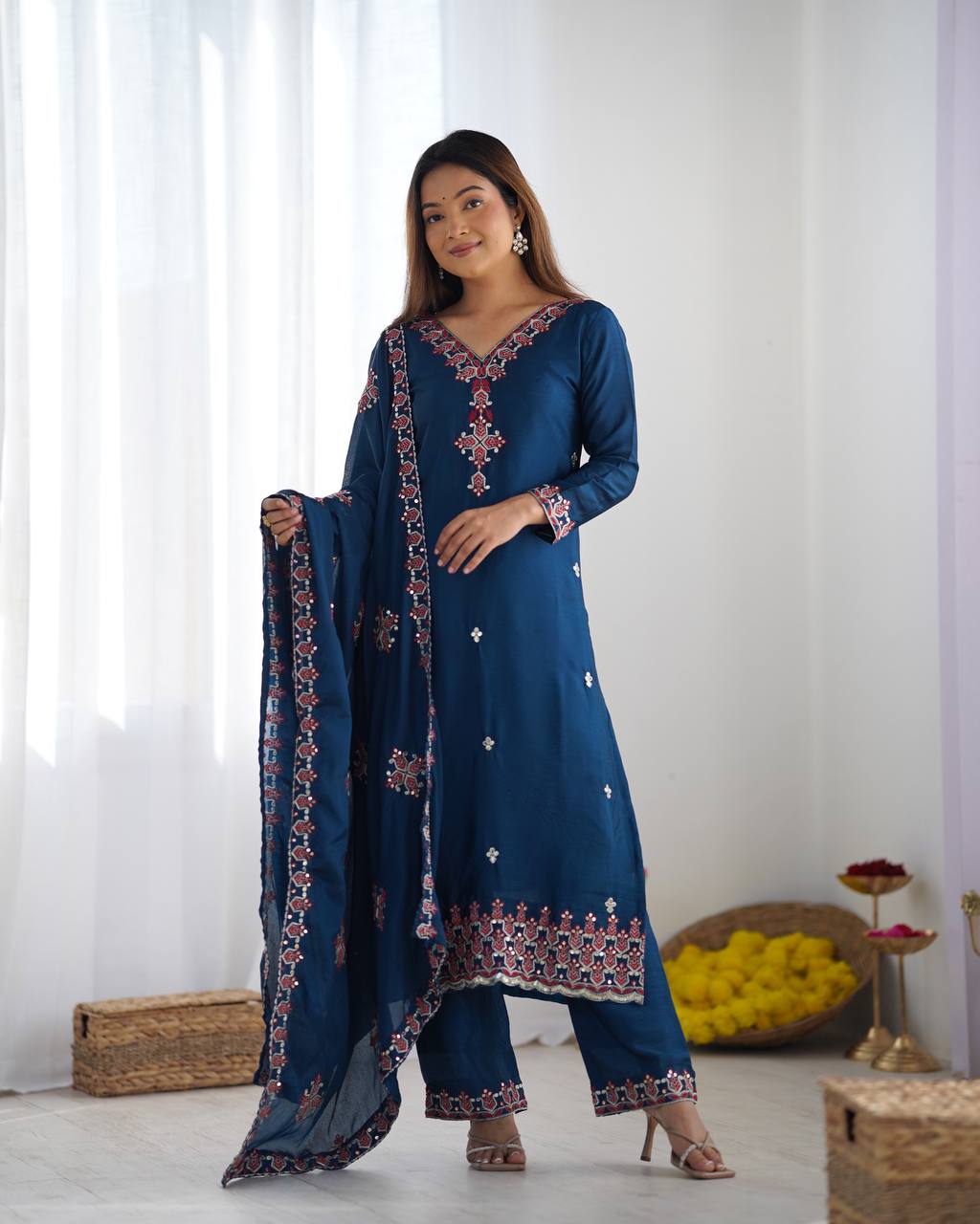 Embroidered Kurta Set with Dupatta (Multi Color) | Festive & Ethnic Wear for Women