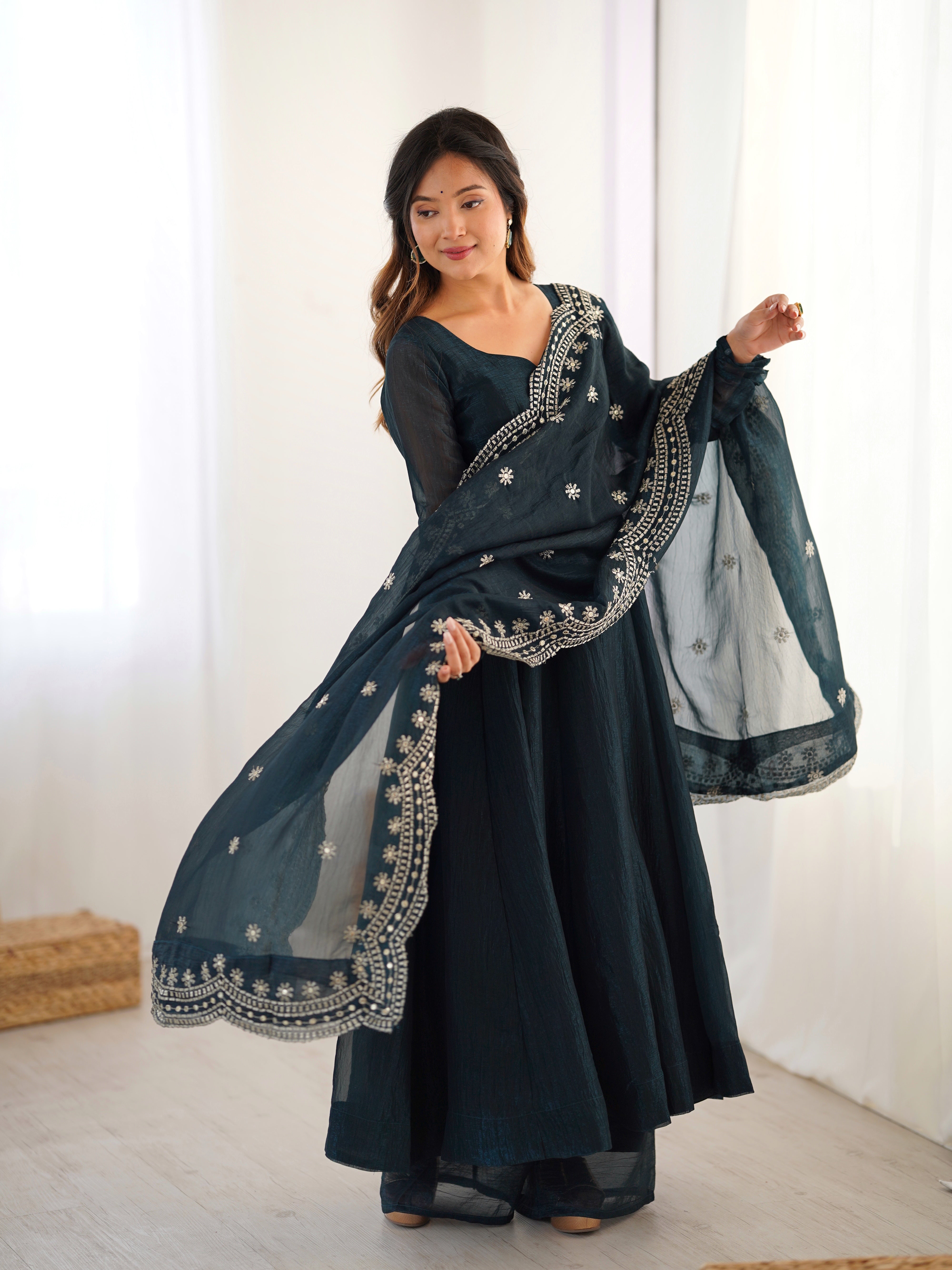Flared Anarkali Suit Set with Dupatta
