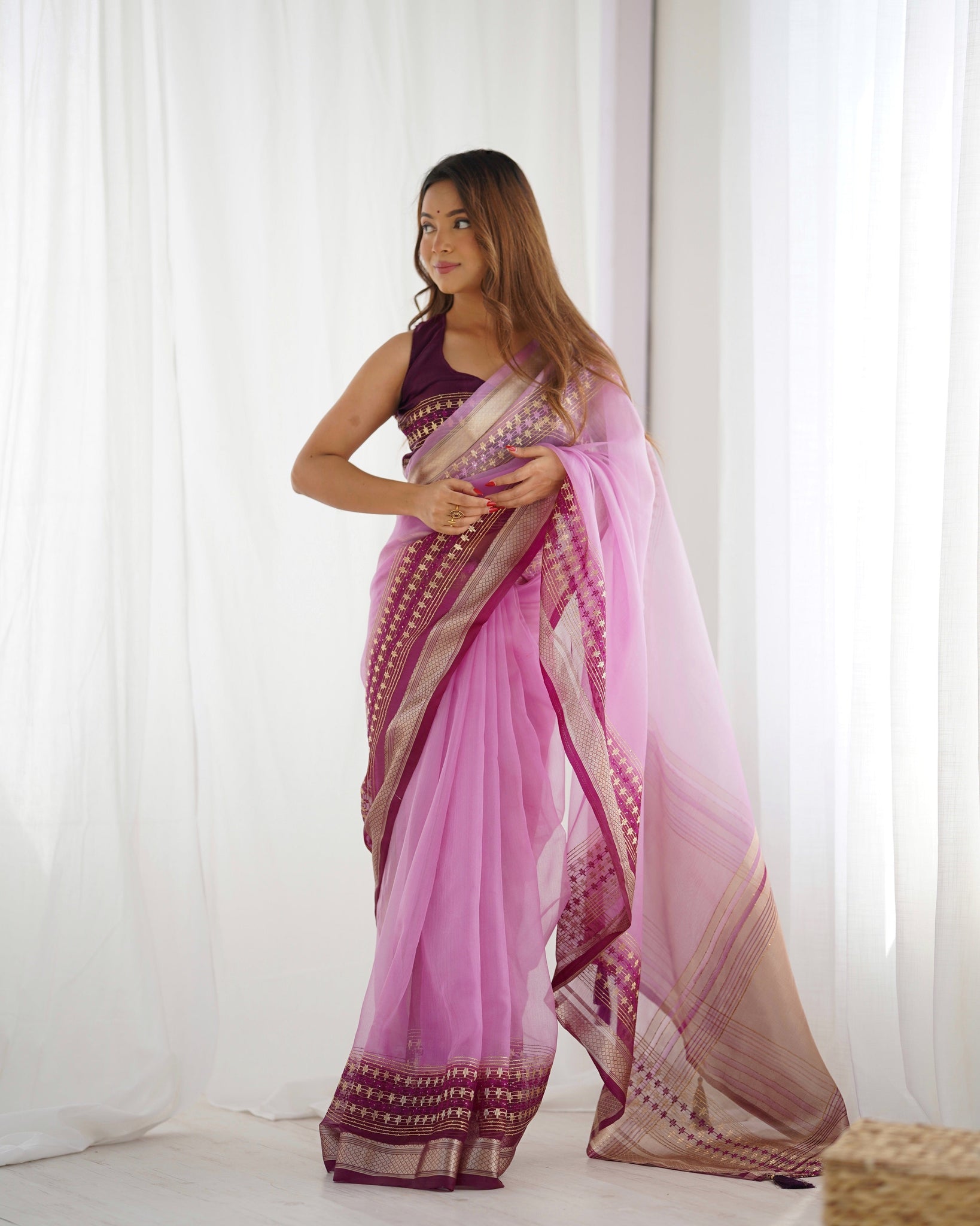 Festival Wear Organza Purple Saree