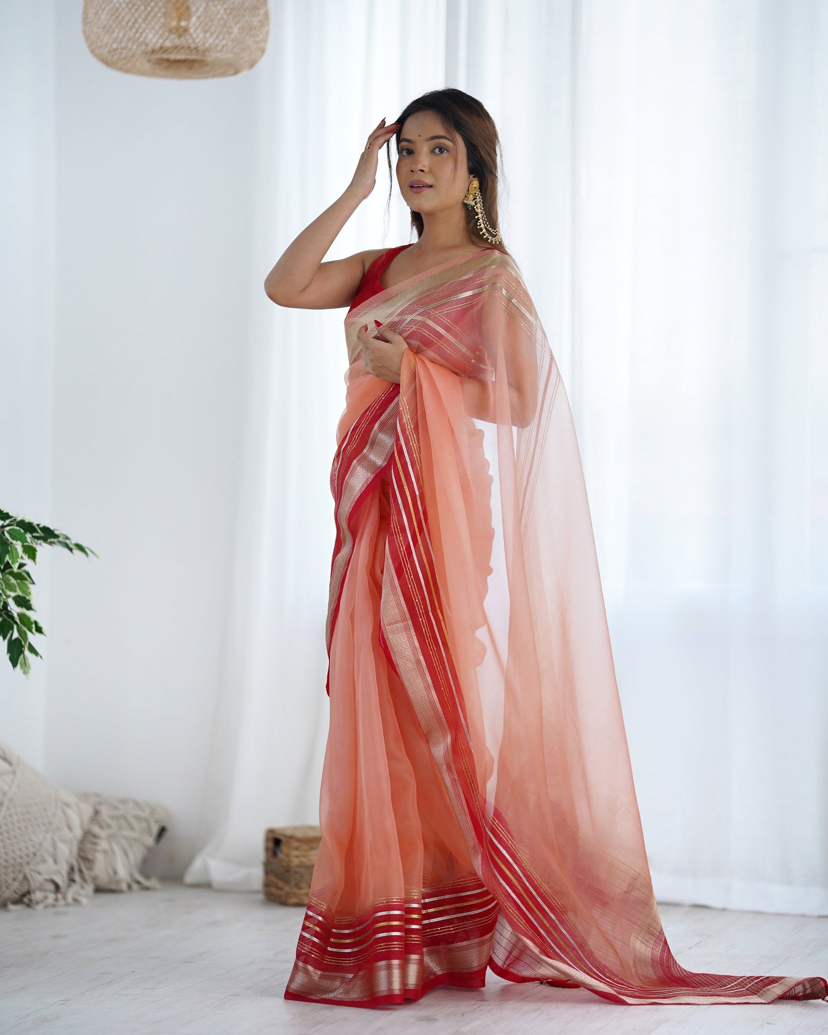 Festival Wear Sequence Organza Peach Saree