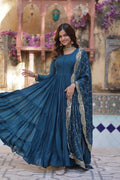 Teal Blue Anarkali Kurta Set with Embellished Dupatta for Women
