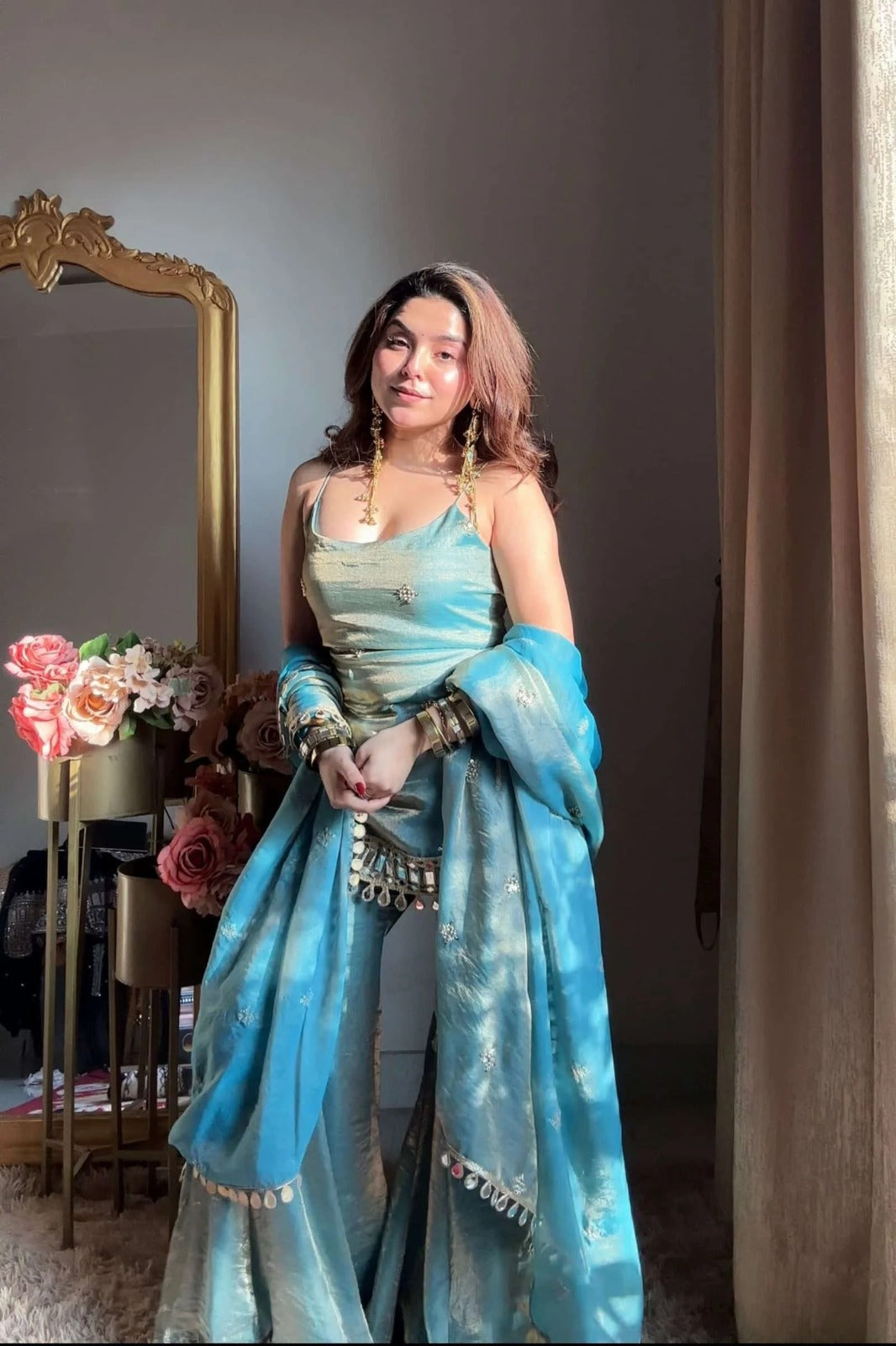 Teal Blue Kurta Sharara Set with Dupatta – Elegant Festive & Party Wear for Women