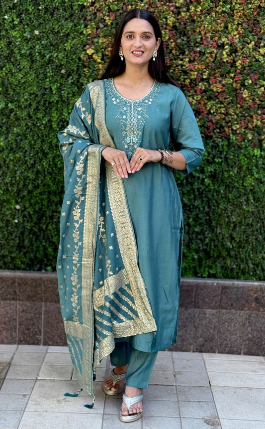 Turquoise Kurta Set with Dupatta – Elegant Party & Festive Wear for Women