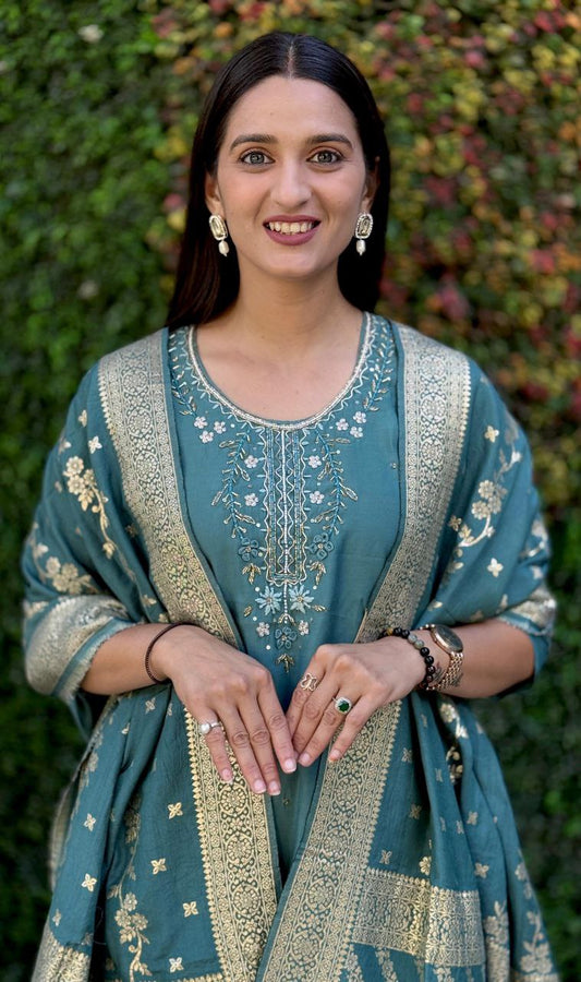 Turquoise Kurta Set with Dupatta – Elegant Party & Festive Wear for Women
