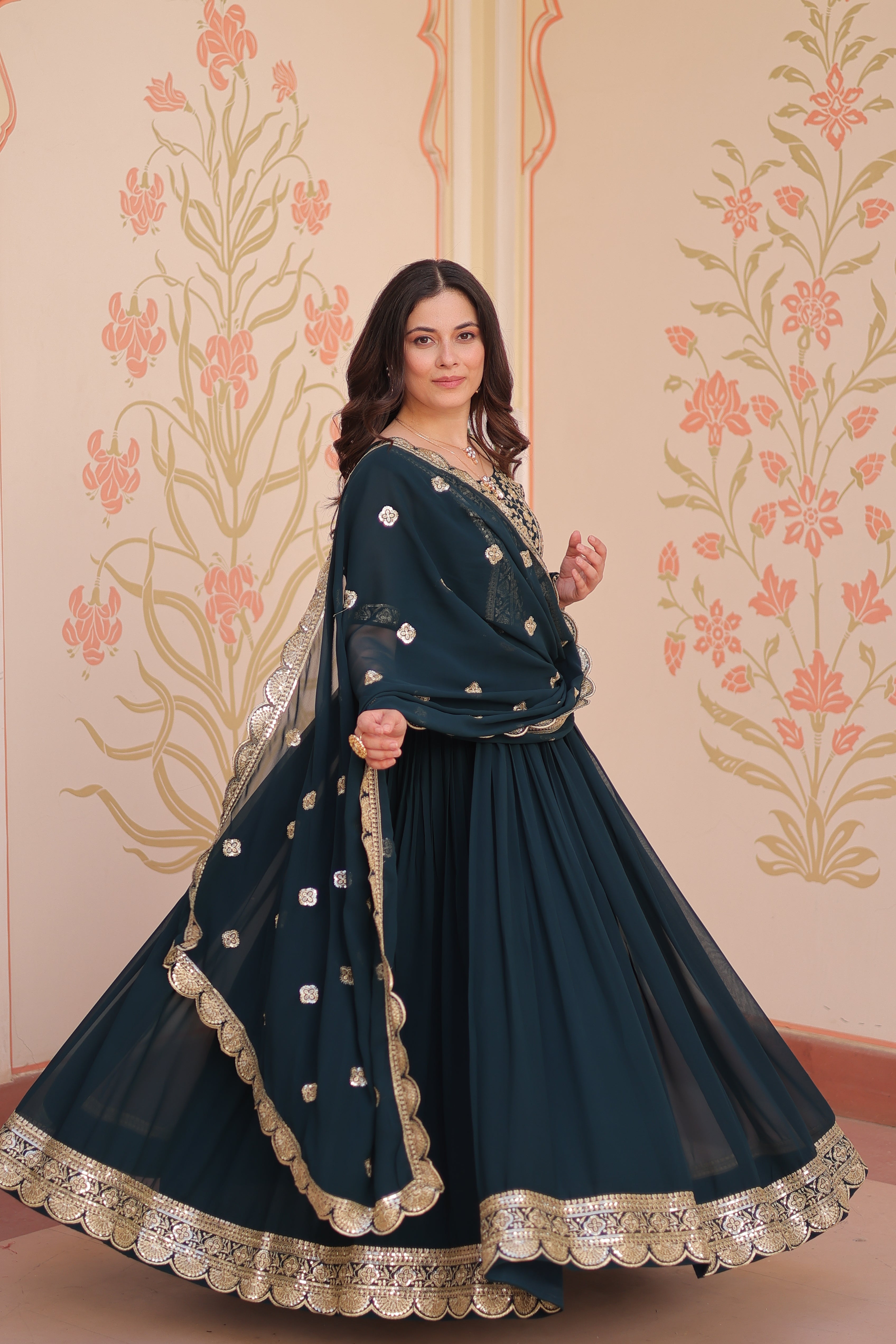 Embroidered Anarkali Gown with Dupatta for Women