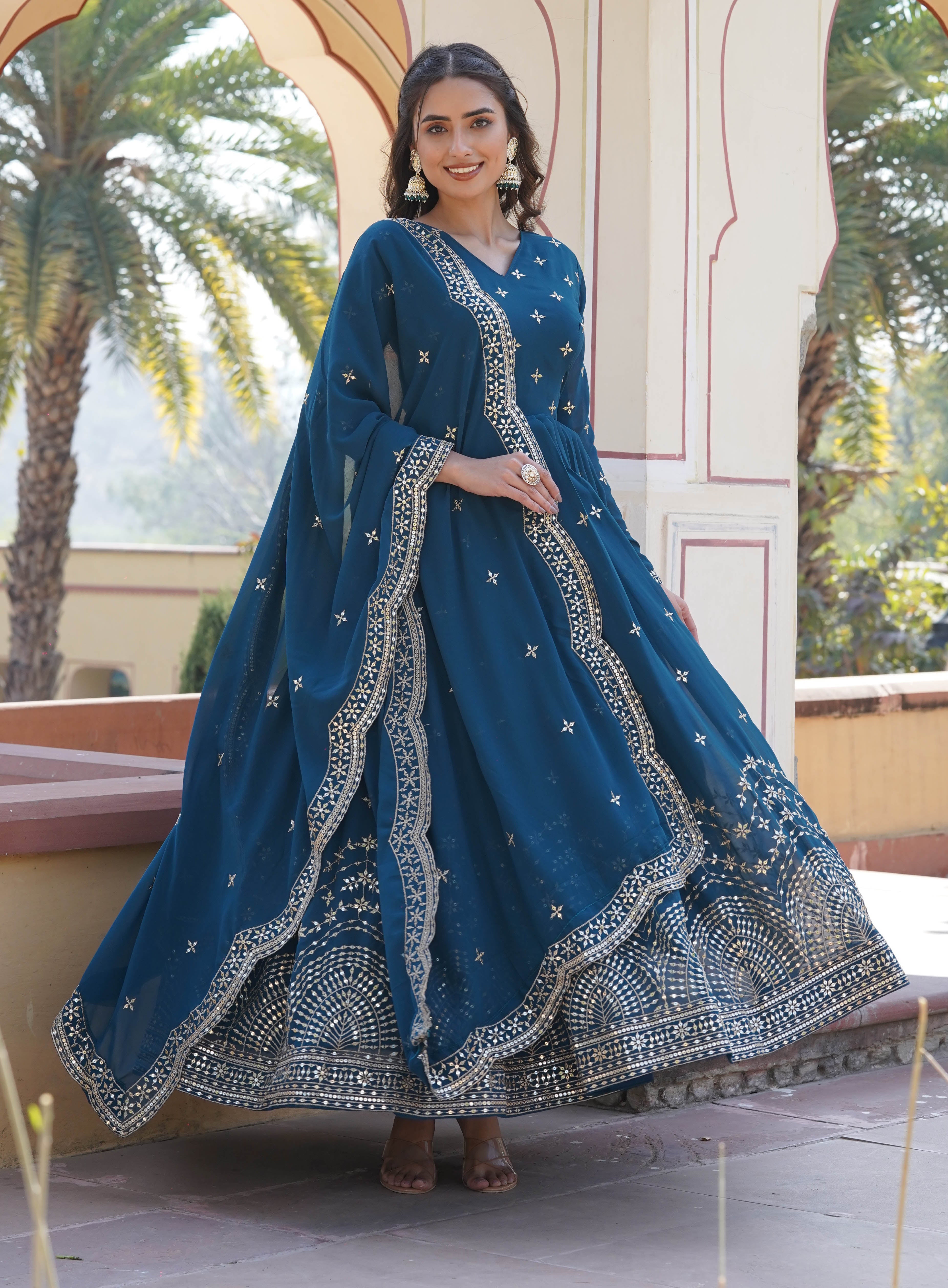 Turquoise Blue Anarkali Suit for Women | Festive & Party Wear