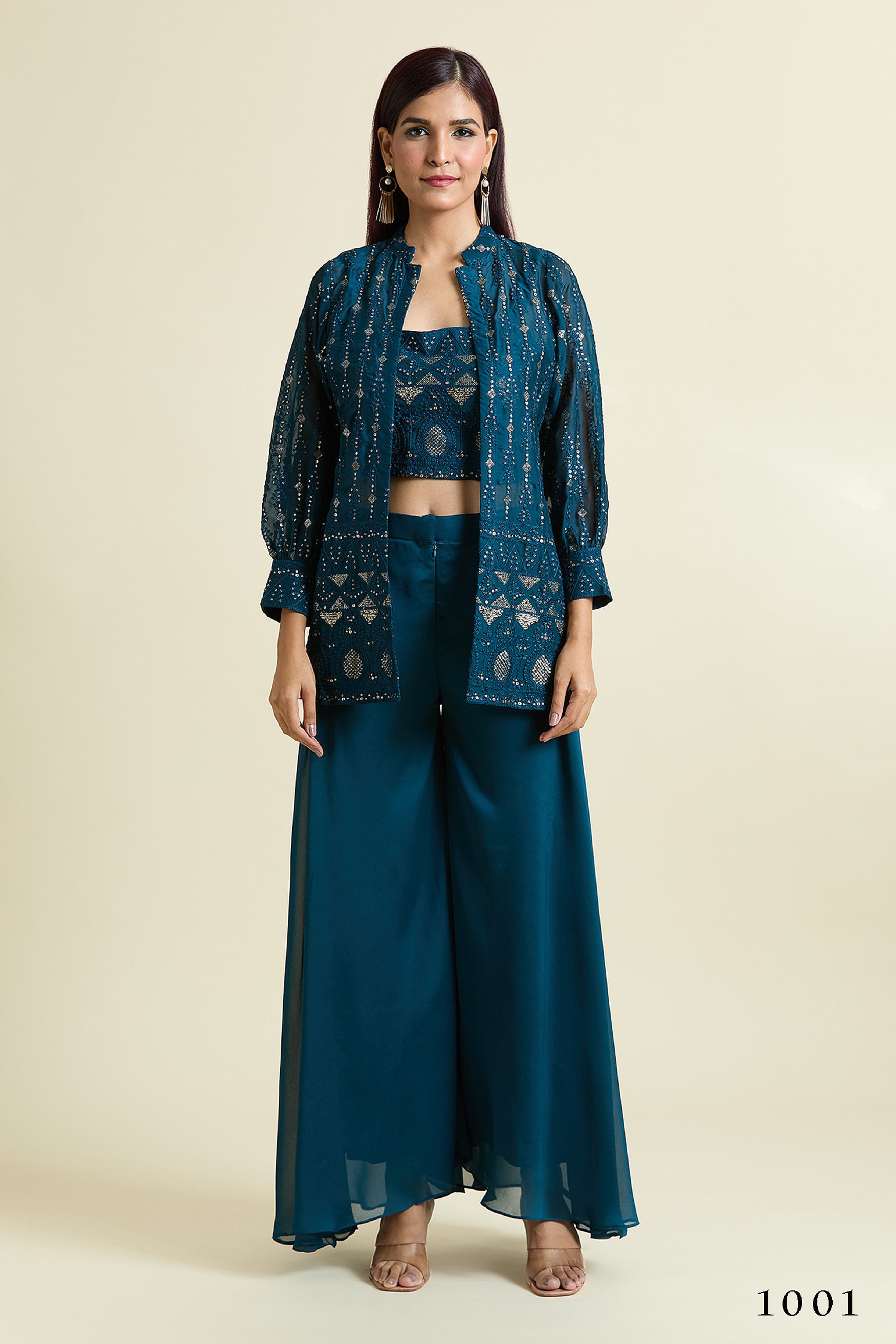 Turquoise Embroidered Co-ord Set for Women