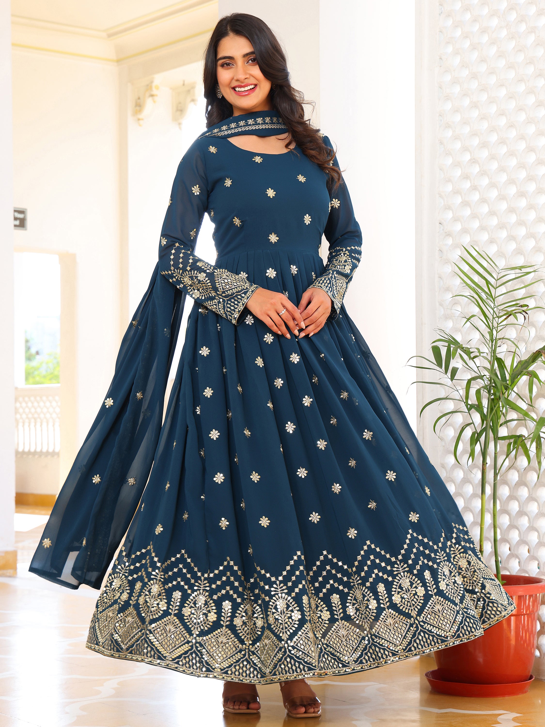 Turquoise Glow Anarkali Set