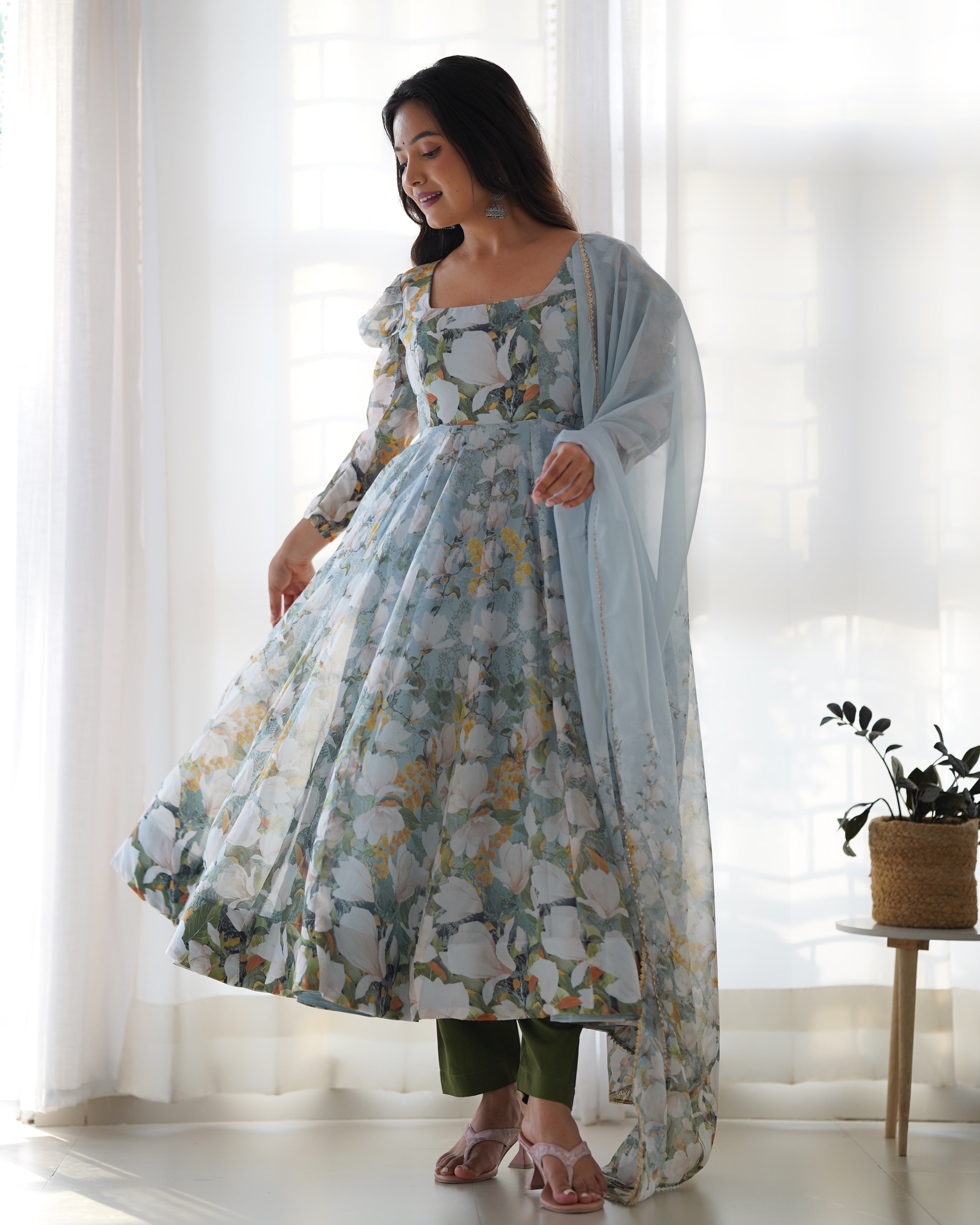 Pastel Floral Kurta Set with Dupatta for Women