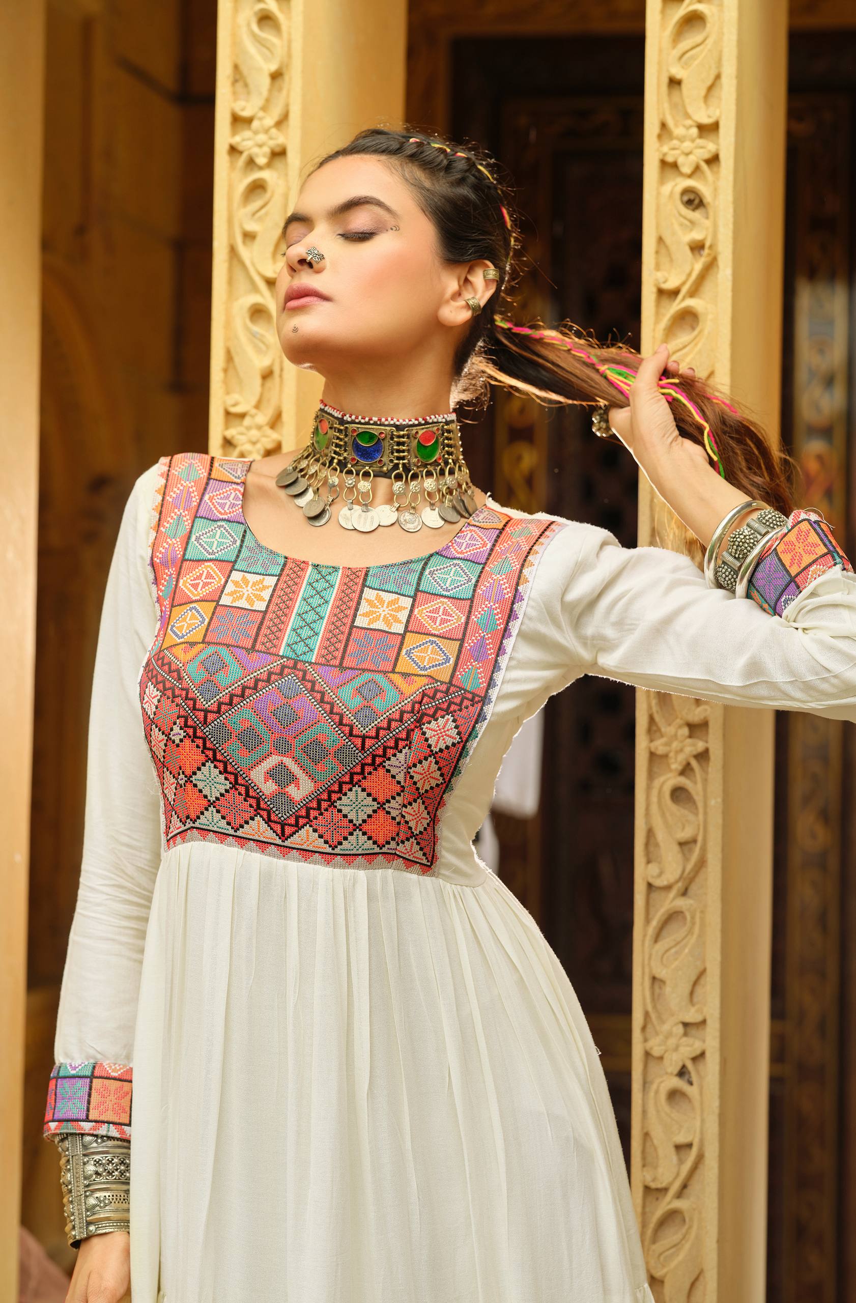 White Embroidered Kurti for Women