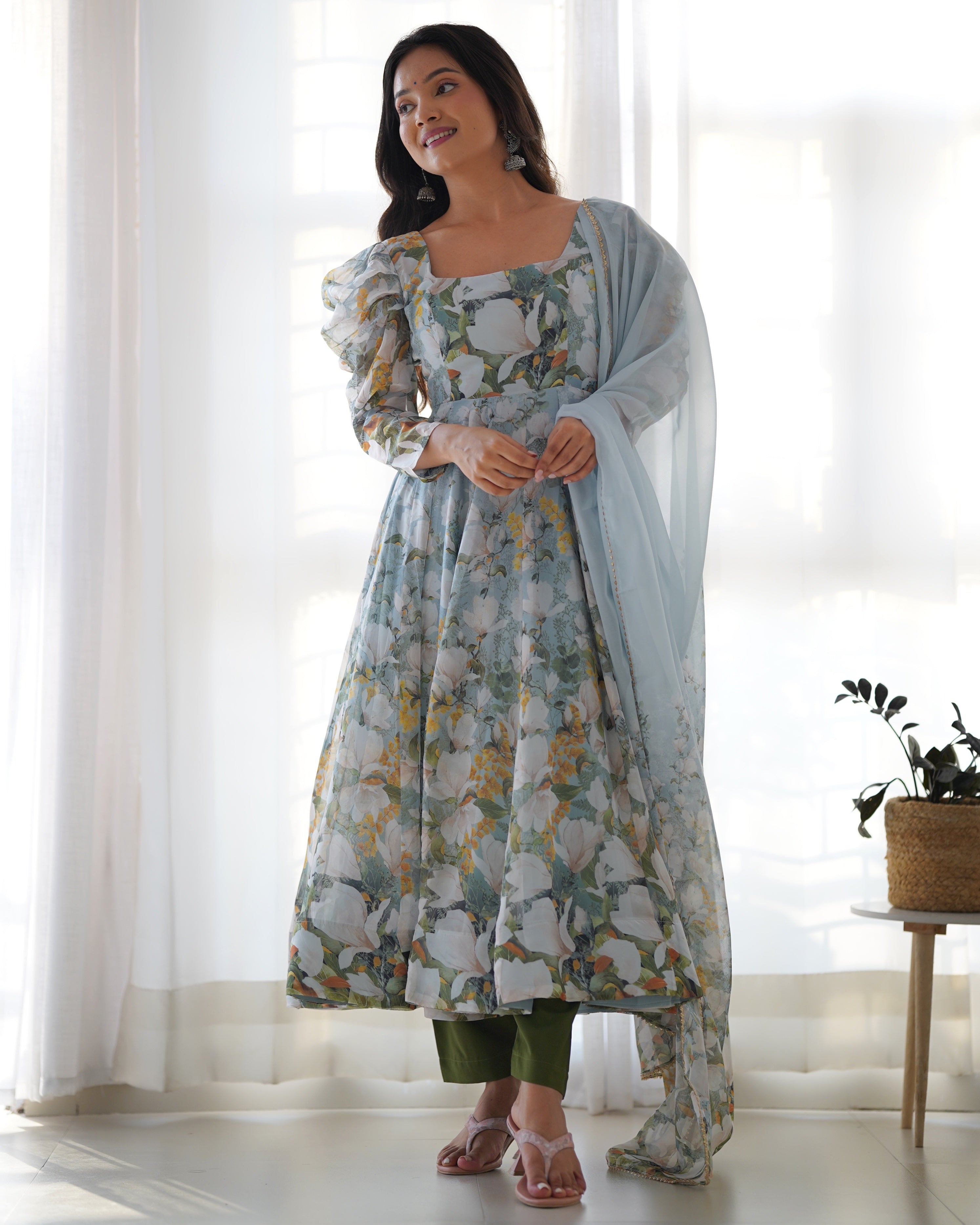 Pastel Floral Kurta Set with Dupatta for Women