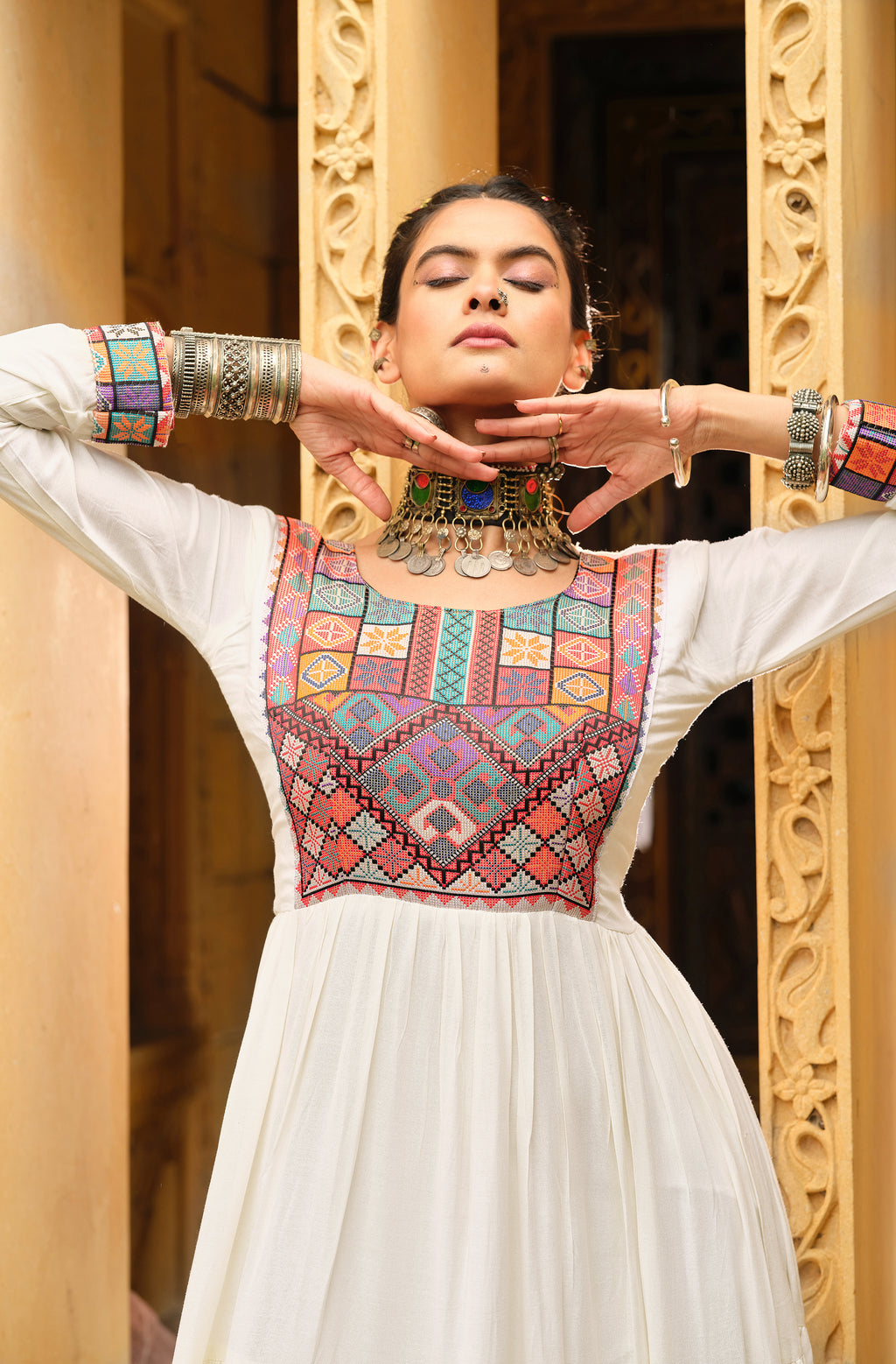 White Embroidered Kurti for Women