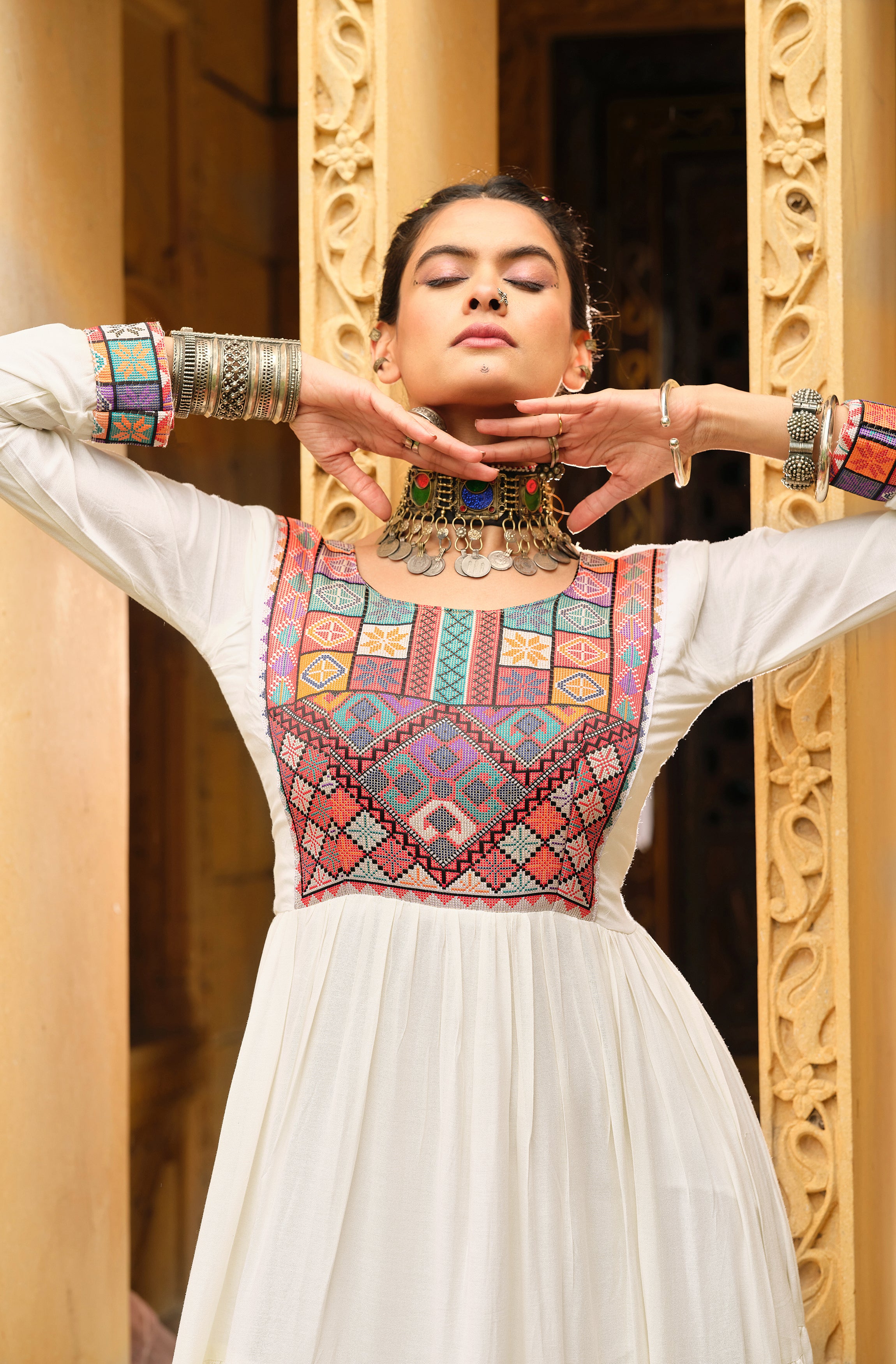White Embroidered Kurti for Women