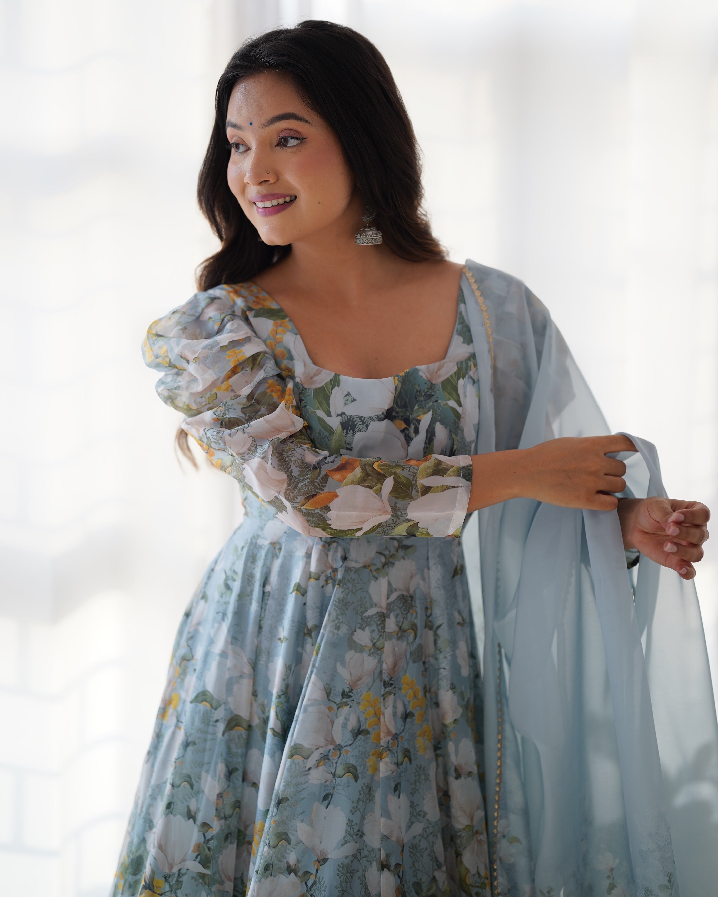 Pastel Floral Kurta Set with Dupatta for Women