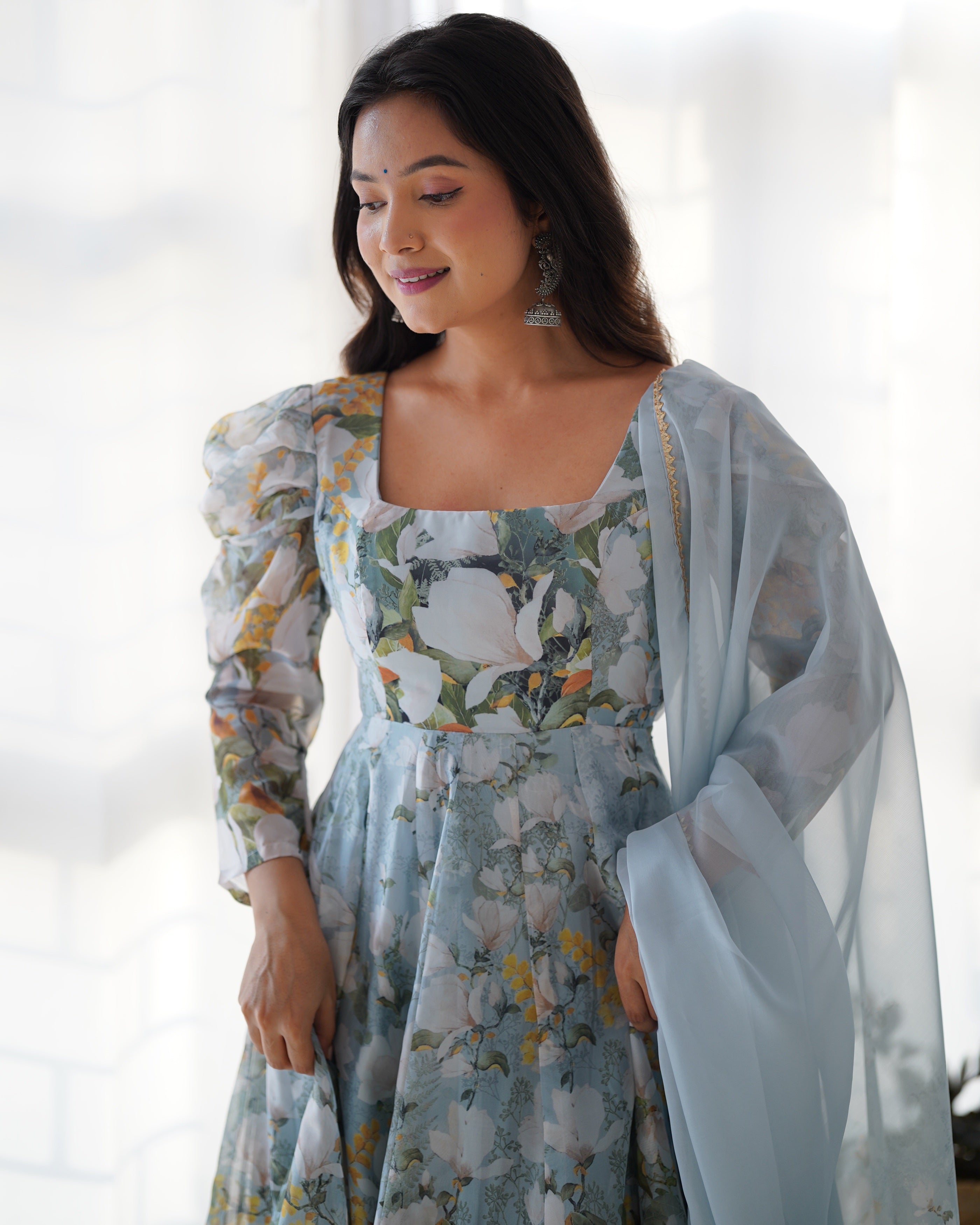 Pastel Floral Kurta Set with Dupatta for Women