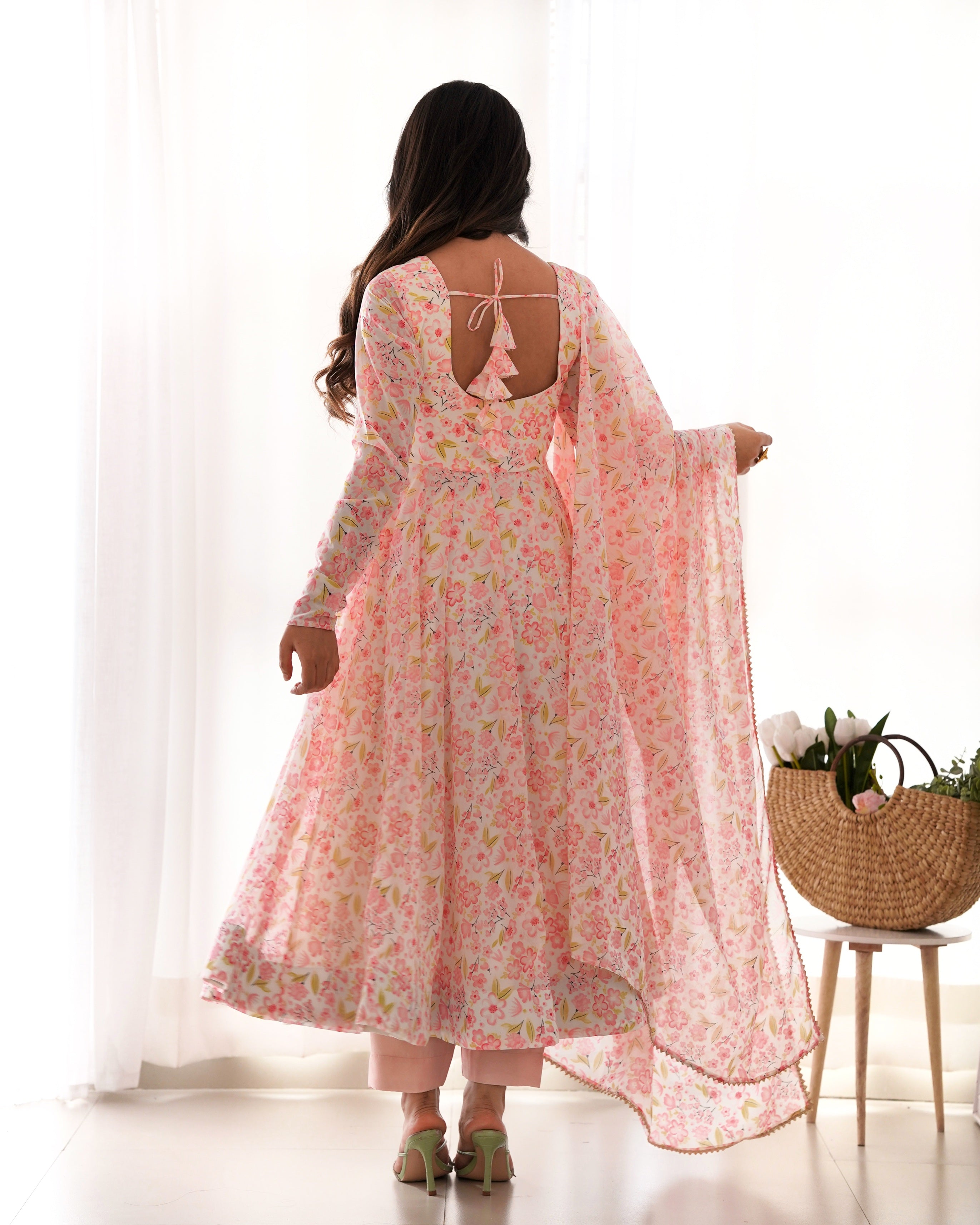 Blush Pink Floral Anarkali Set