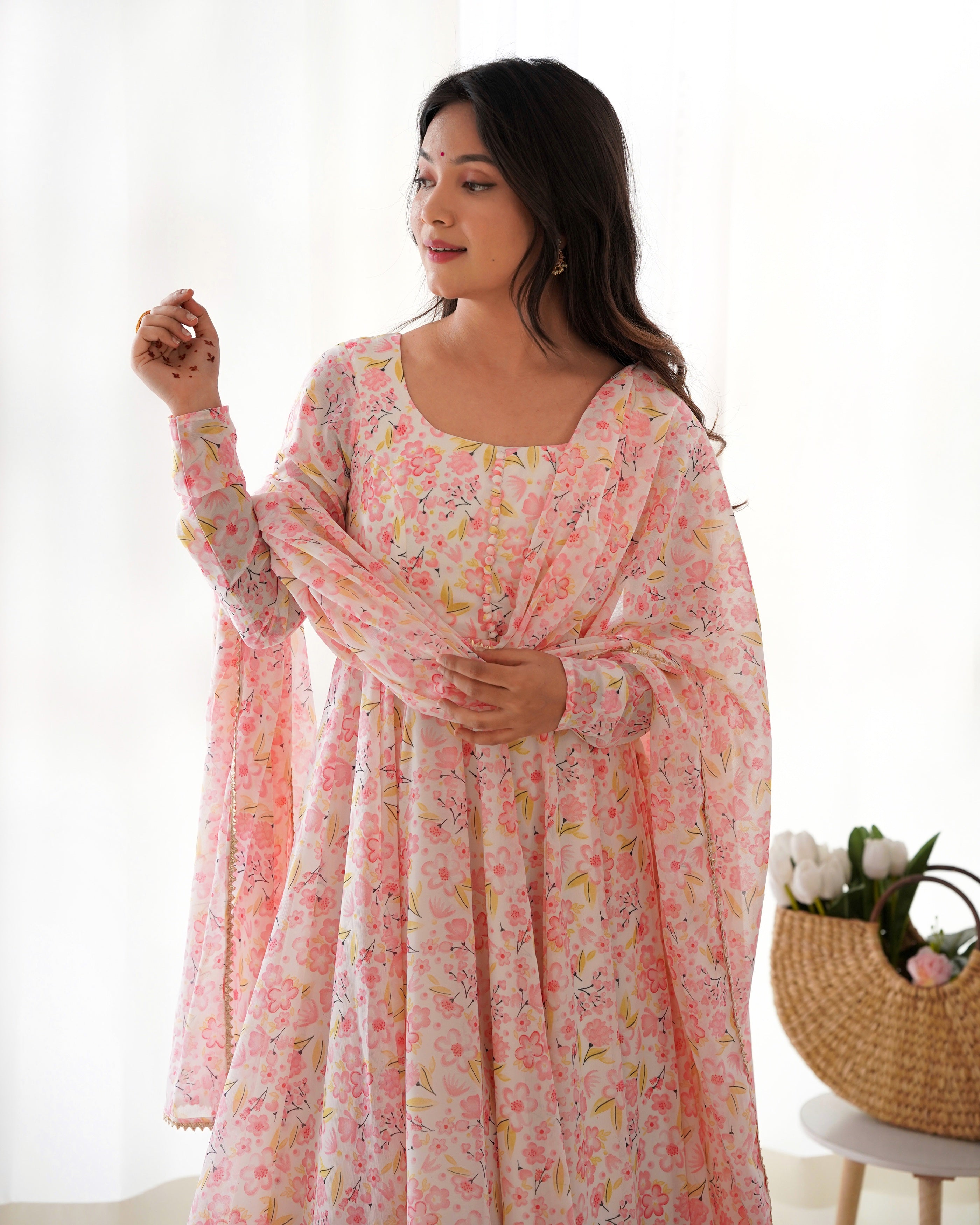 Blush Pink Floral Anarkali Set