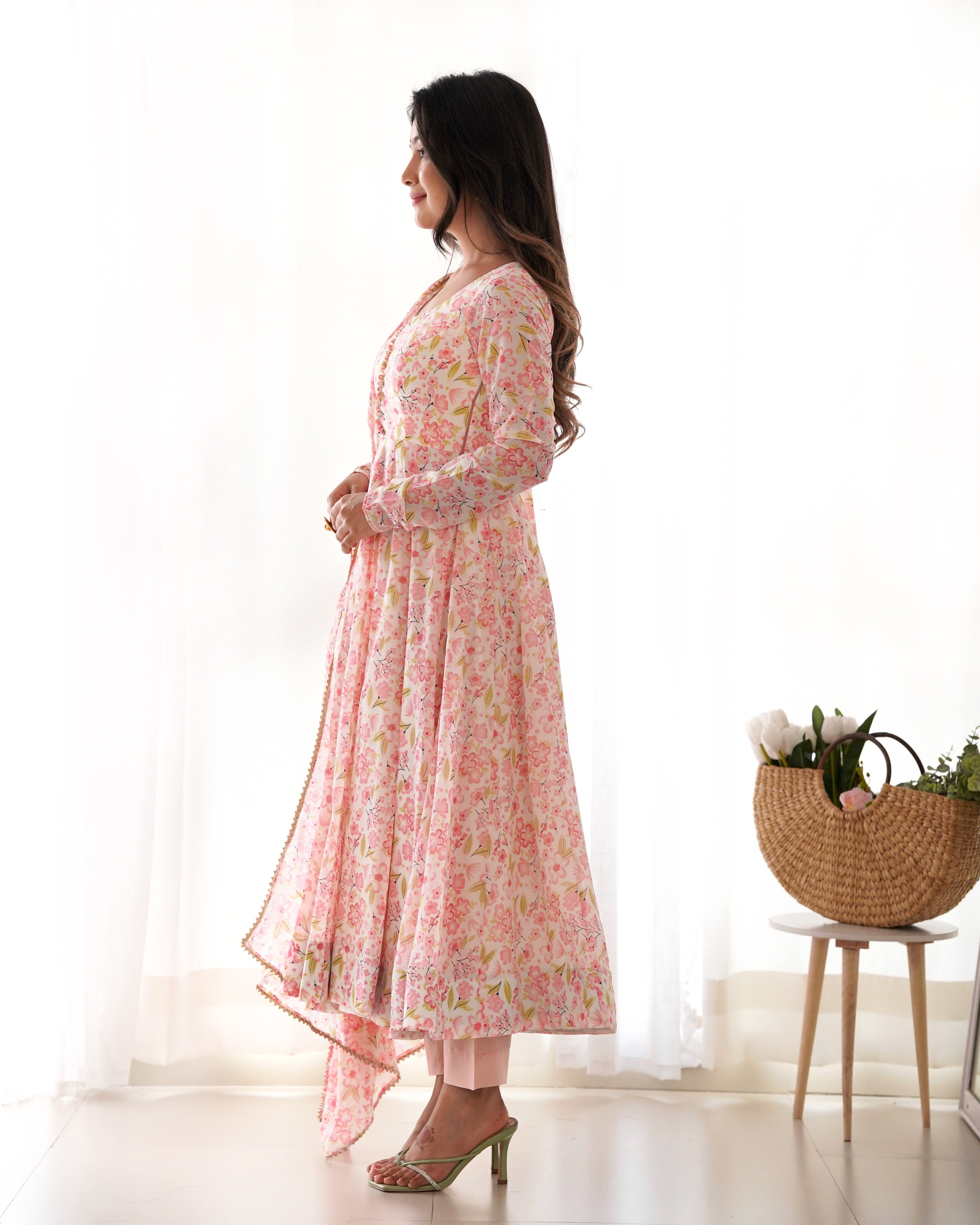 Blush Pink Floral Anarkali Set
