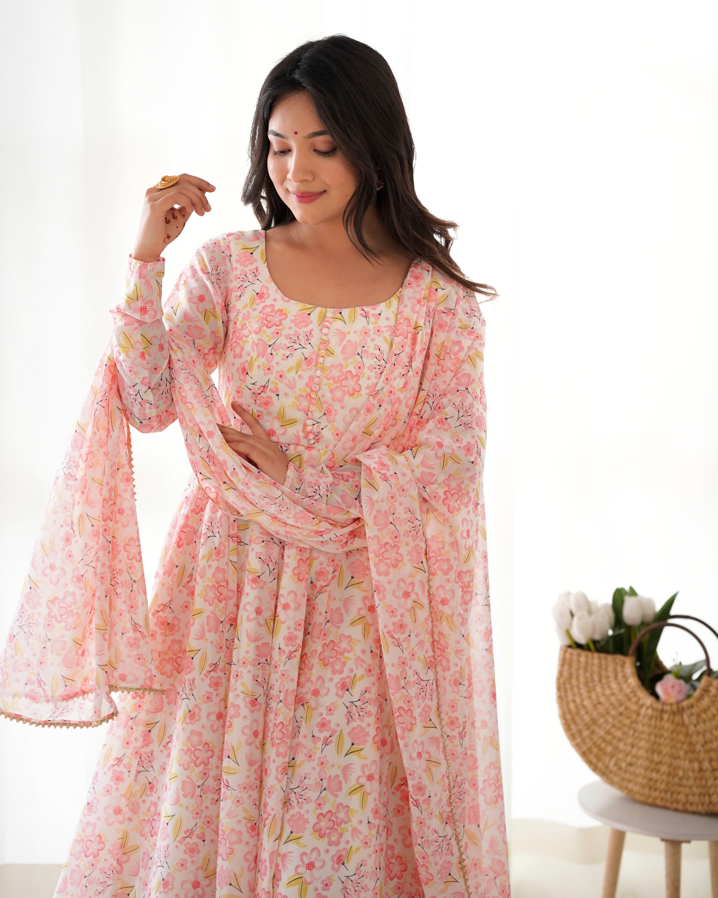 Blush Pink Floral Anarkali Set