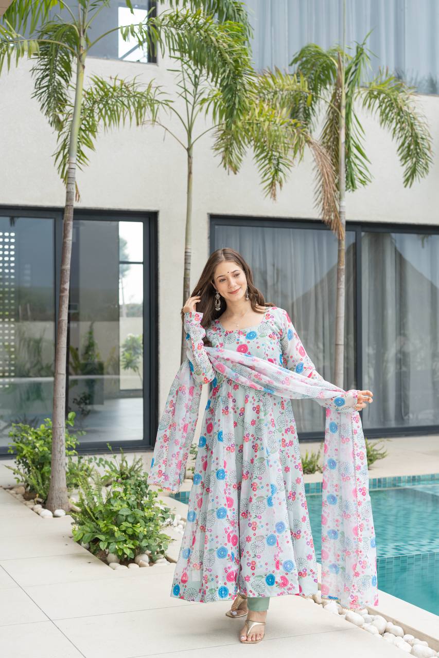Printed Anarkali Kurta Set for Women