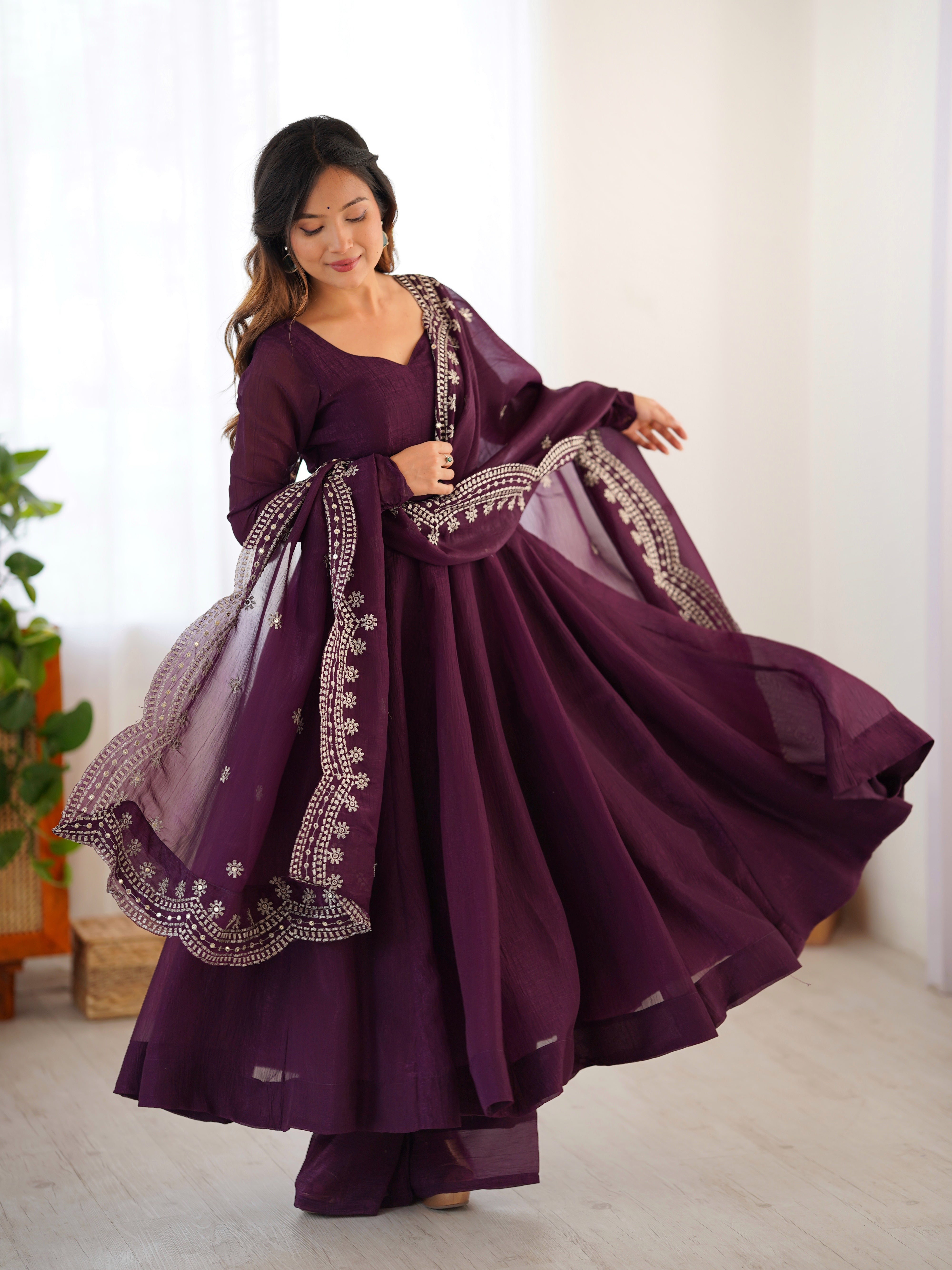 Flared Anarkali Suit Set with Dupatta