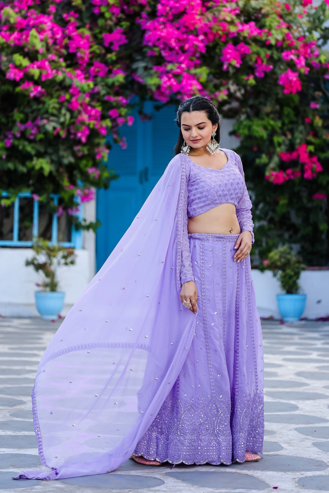 Designer Sequence With Embroidered Wedding Wear Lavender Lehenga Choli