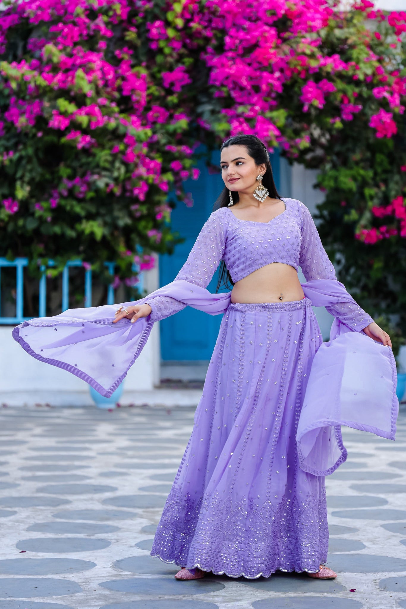 Designer Sequence With Embroidered Wedding Wear Lavender Lehenga Choli