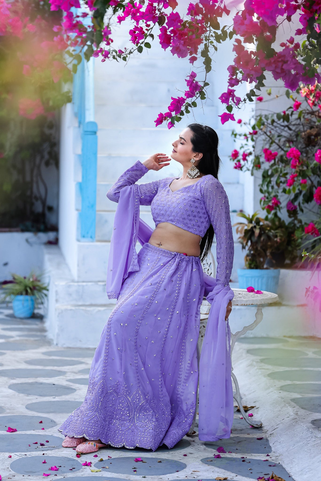 Designer Sequence With Embroidered Wedding Wear Lavender Lehenga Choli