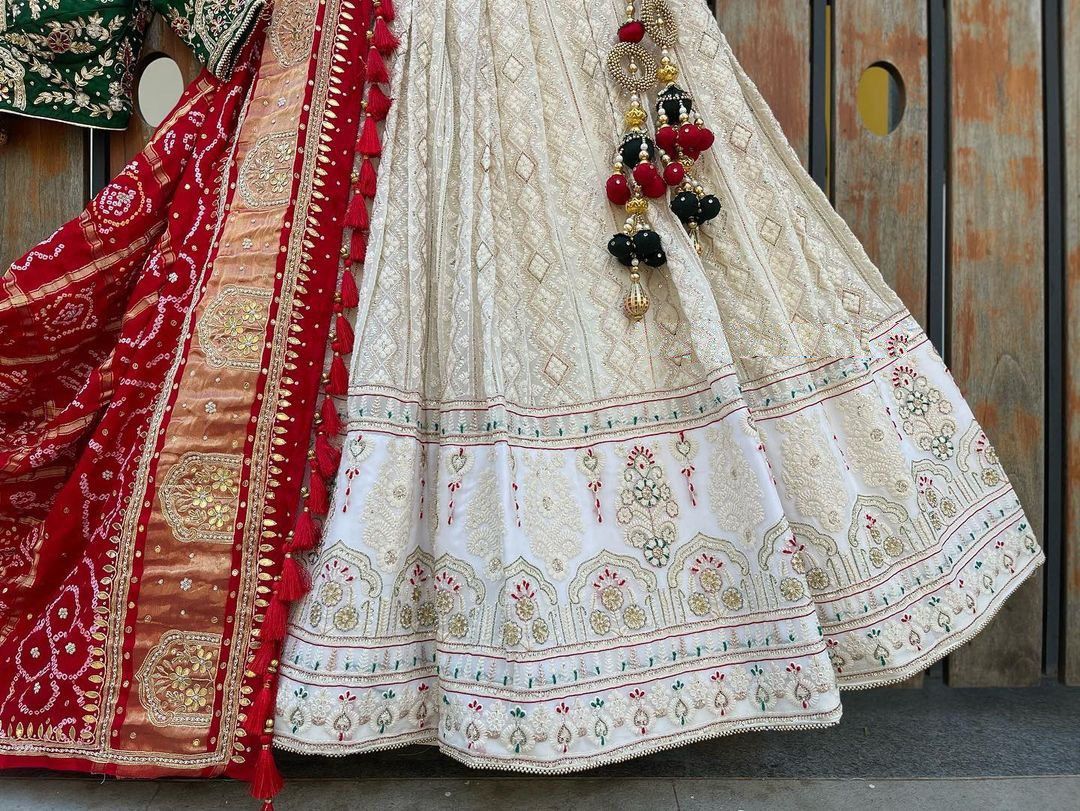 Georgette Wedding Wear White Lehenga Choli