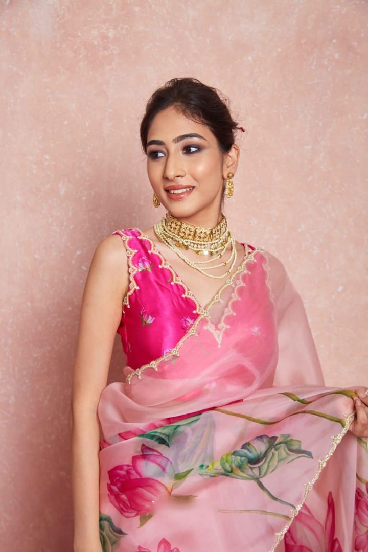 Ready To Wear Organza Silk Pink Saree