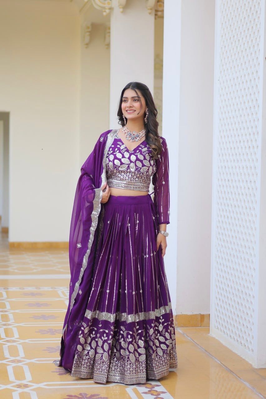 Heavy Georgette Party Wear Purple Lehenga Choli