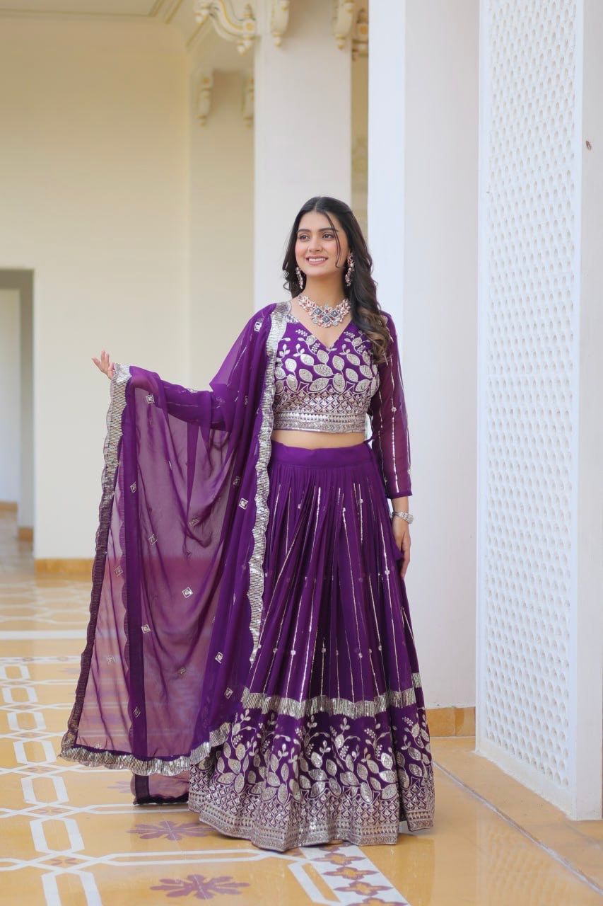 Heavy Georgette Party Wear Purple Lehenga Choli