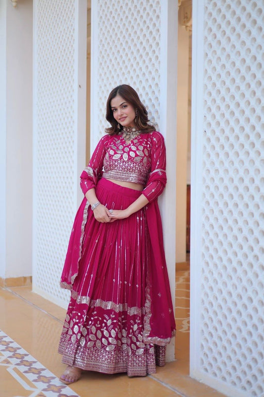 Heavy Georgette Party Wear Pink Lehenga Choli