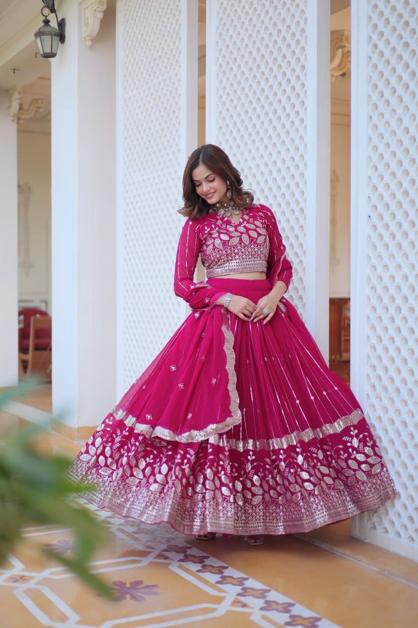 Heavy Georgette Party Wear Pink Lehenga Choli