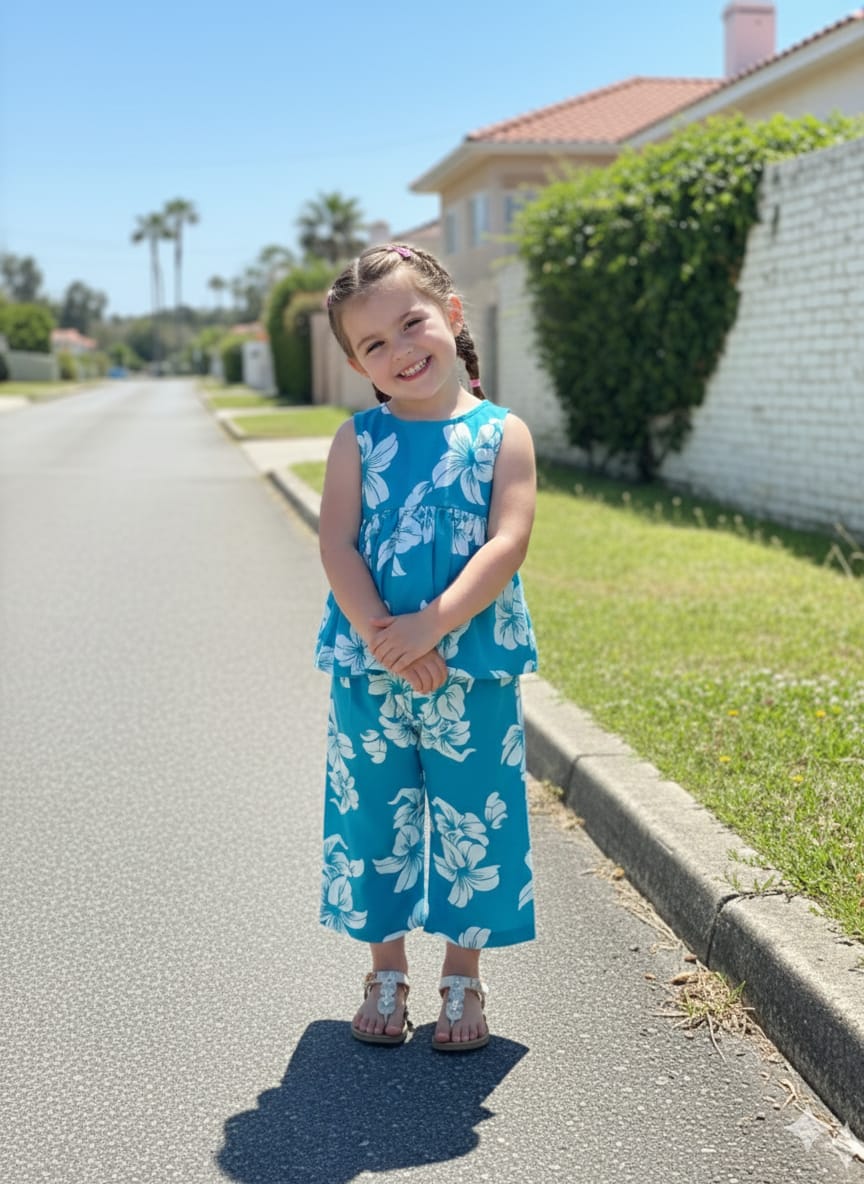 Trendy Girls Blue Floral Co-Ord Set