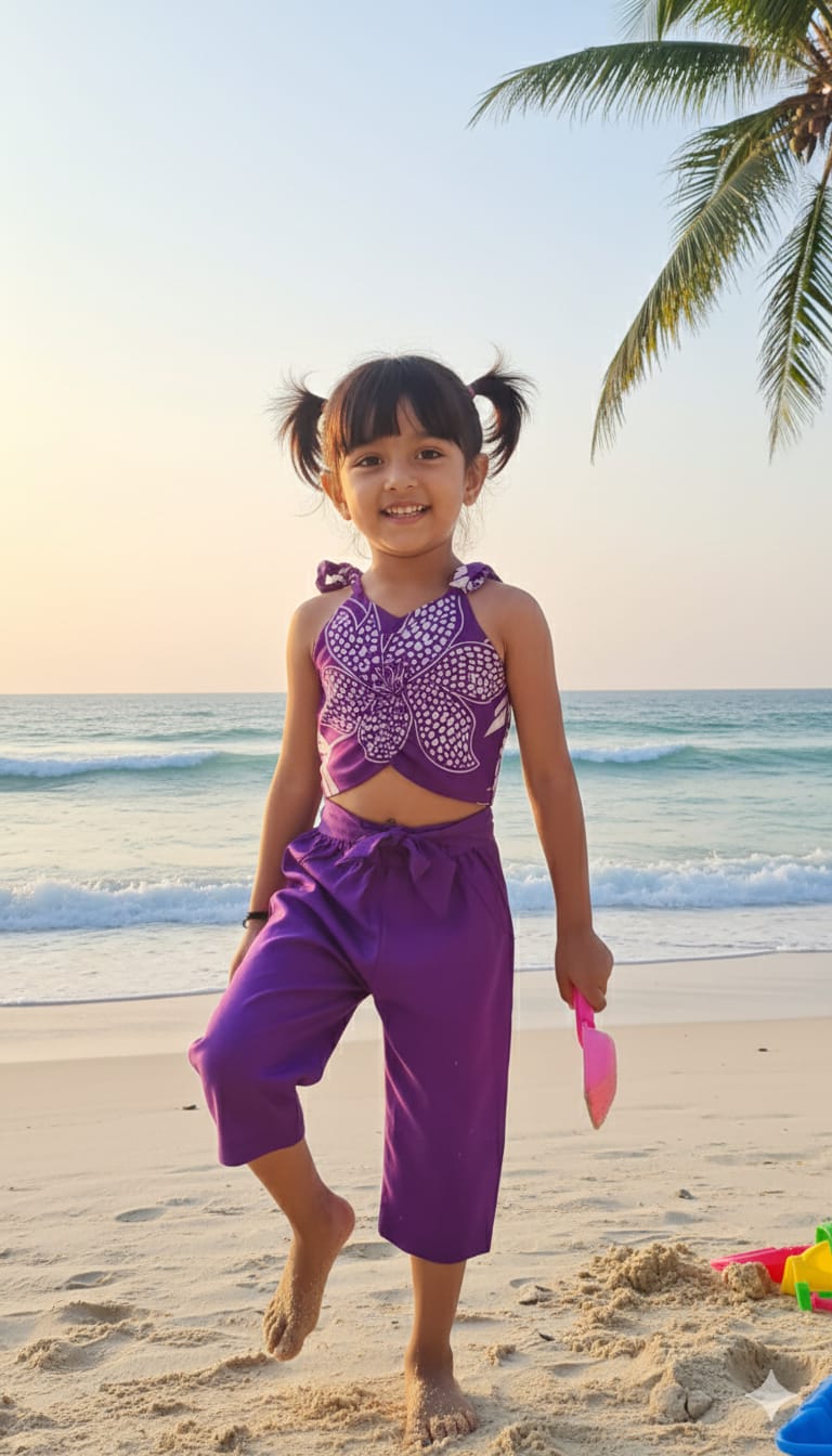 Girls Purple Embroidered Sleeveless Co-Ord Set