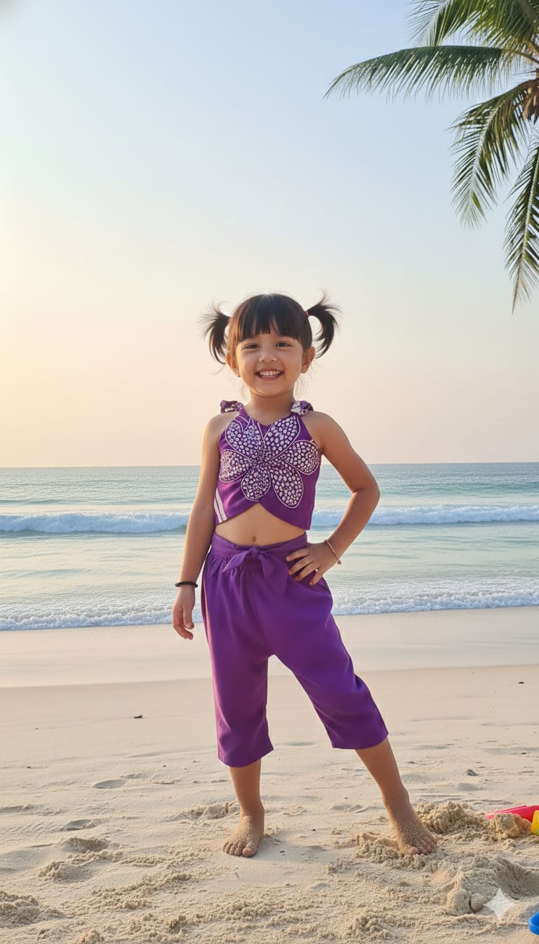 Girls Purple Embroidered Sleeveless Co-Ord Set