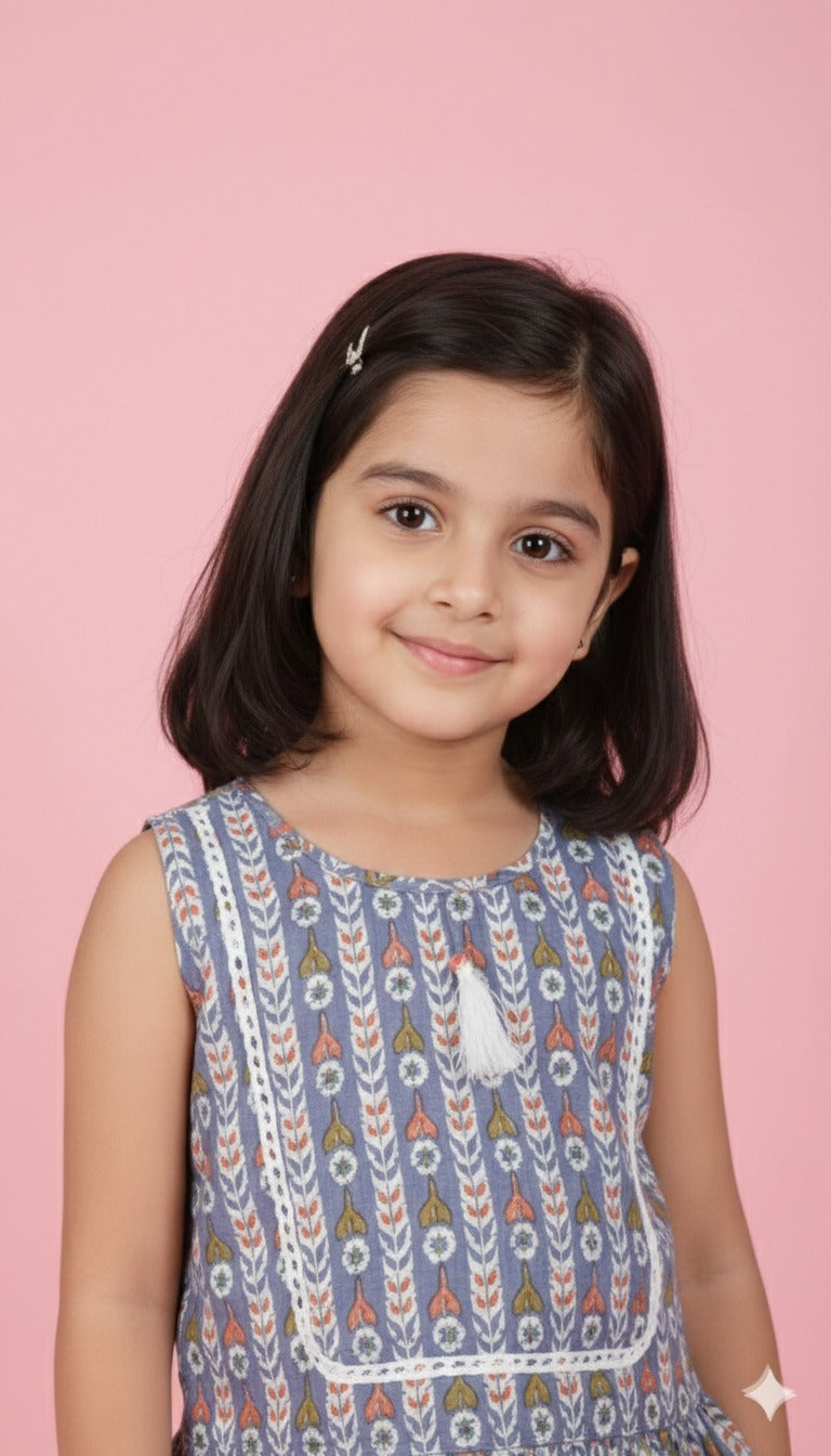 Grey Printed Sleeveless Co-Ord Set for Kids
