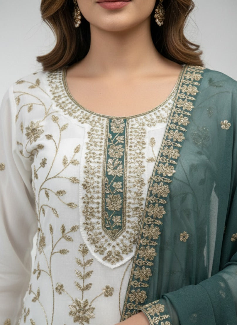 Elegant Embroidered Kurta Palazzo Set with Dupatta for Women